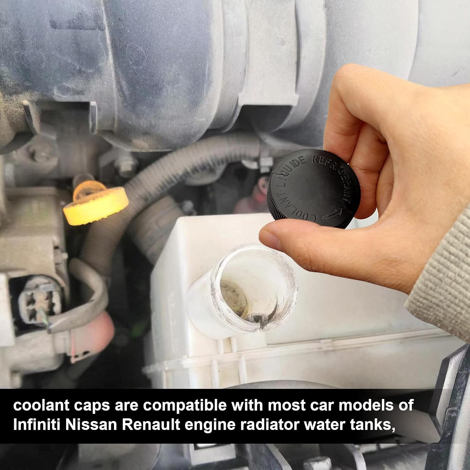2 tapas de depósito de refrigerante, cubierta de tapa de tanque de desbordamiento del radiador, compatible con Infiniti Nissan Renault Motor