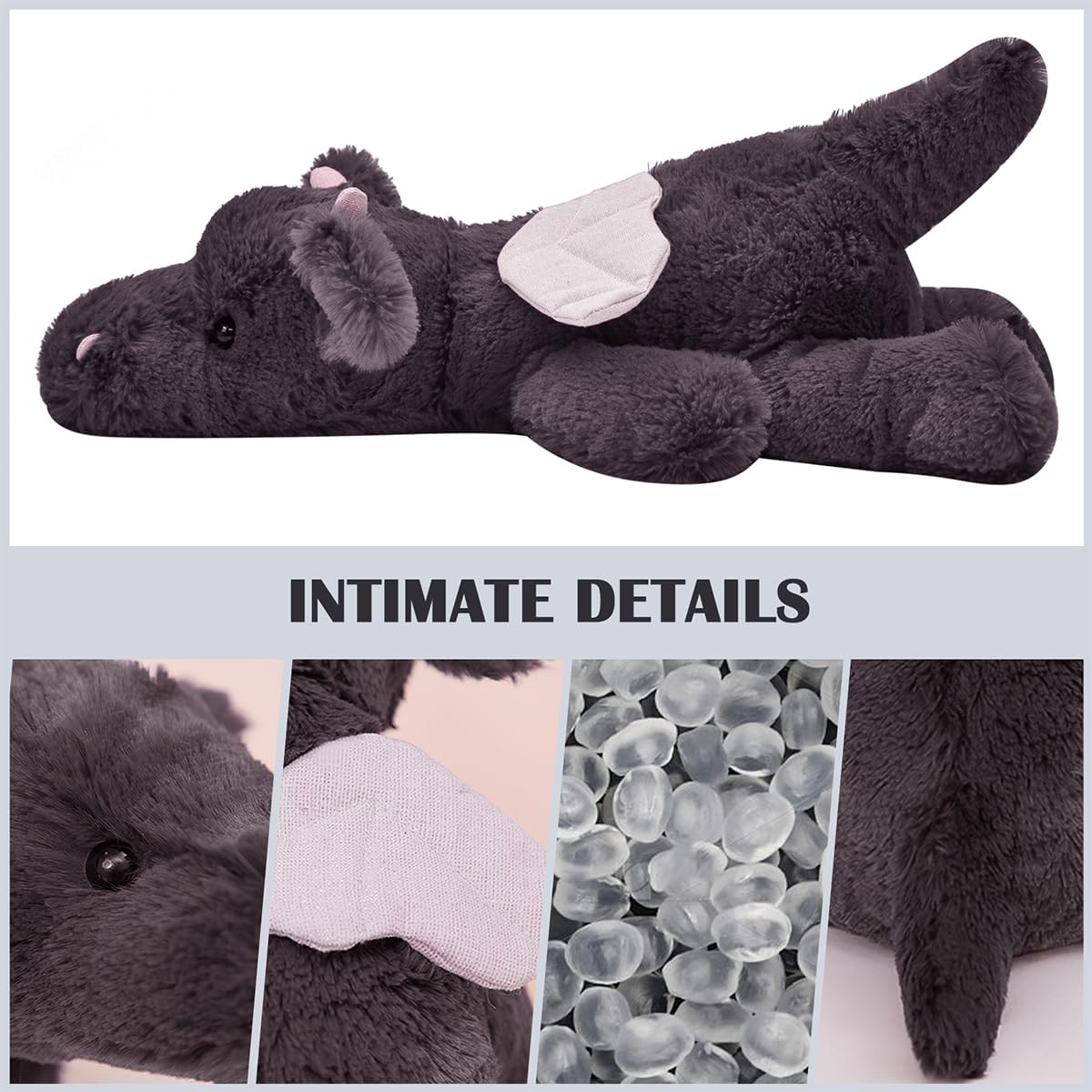 Peluche de dragón negro de 19 pulgadas, lindo y gigante de peluche kawaii, juguete de peluche para abrazar, juguetes de peluche para cumpleaños de