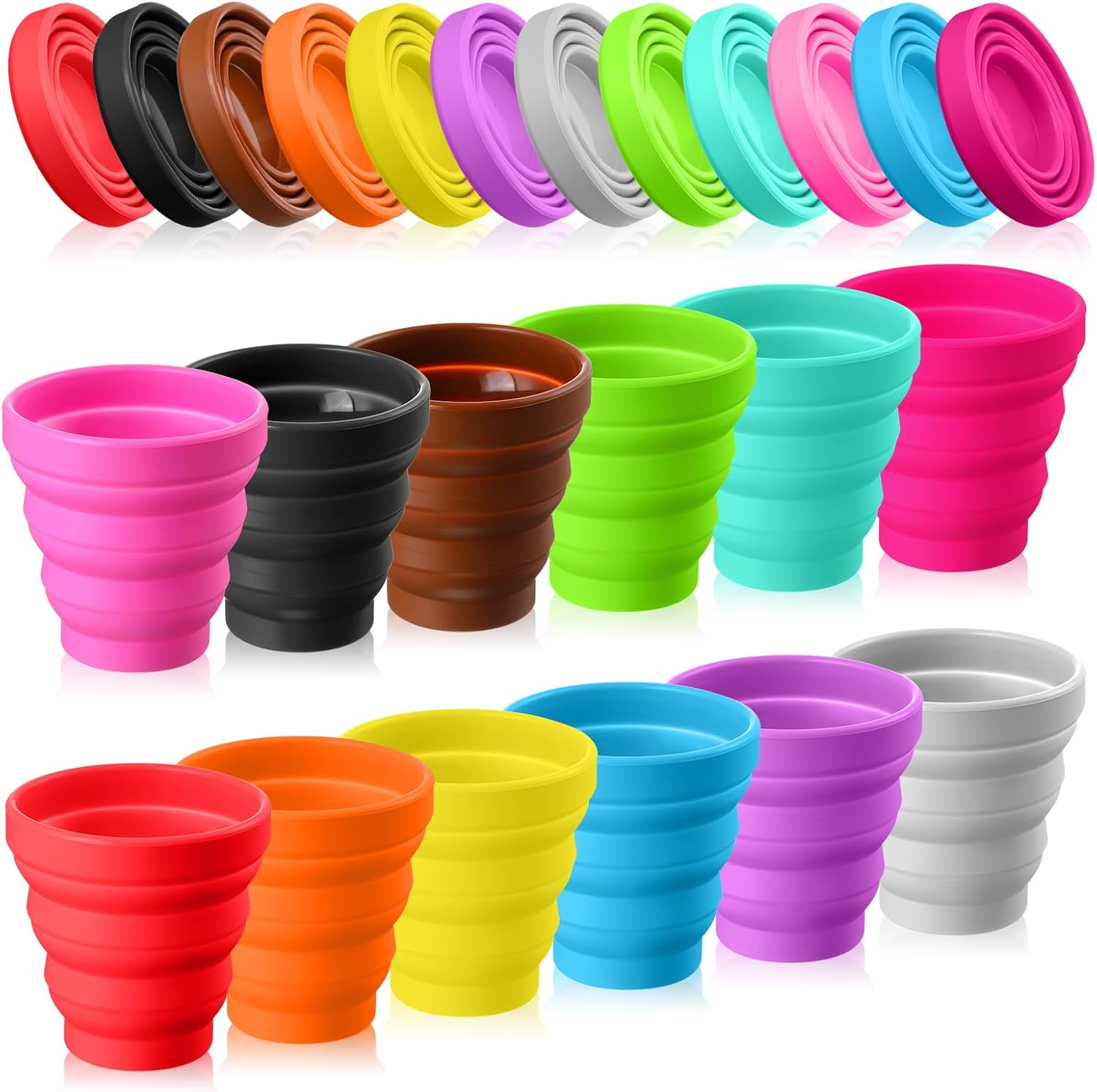 Umigy 24 vasos plegables de silicona para viajes, portátil, coloridos, reutilizables, plegables, expandibles, para niños, viajes, senderismo, 12