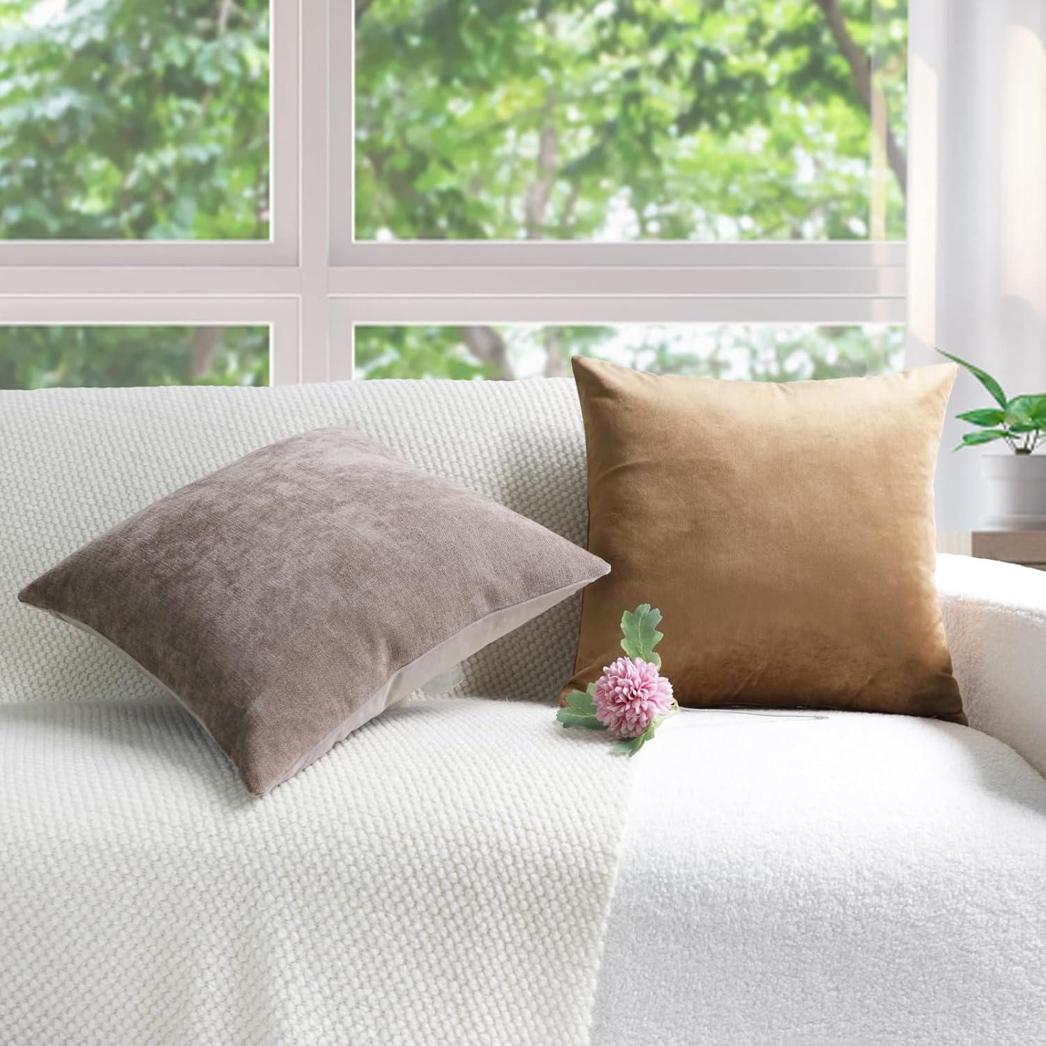 Juego de 4 fundas de almohada decorativas de terciopelo y felpilla con diseño de doble cara para sala de estar, sofá y dormitorio, decoración