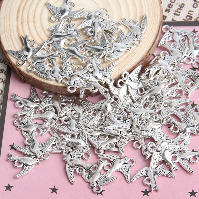 Opexicos 100 piezas de plata antigua golondrina pájaro encanto conector pulsera collar fabricación de joyas hecho a mano DIY