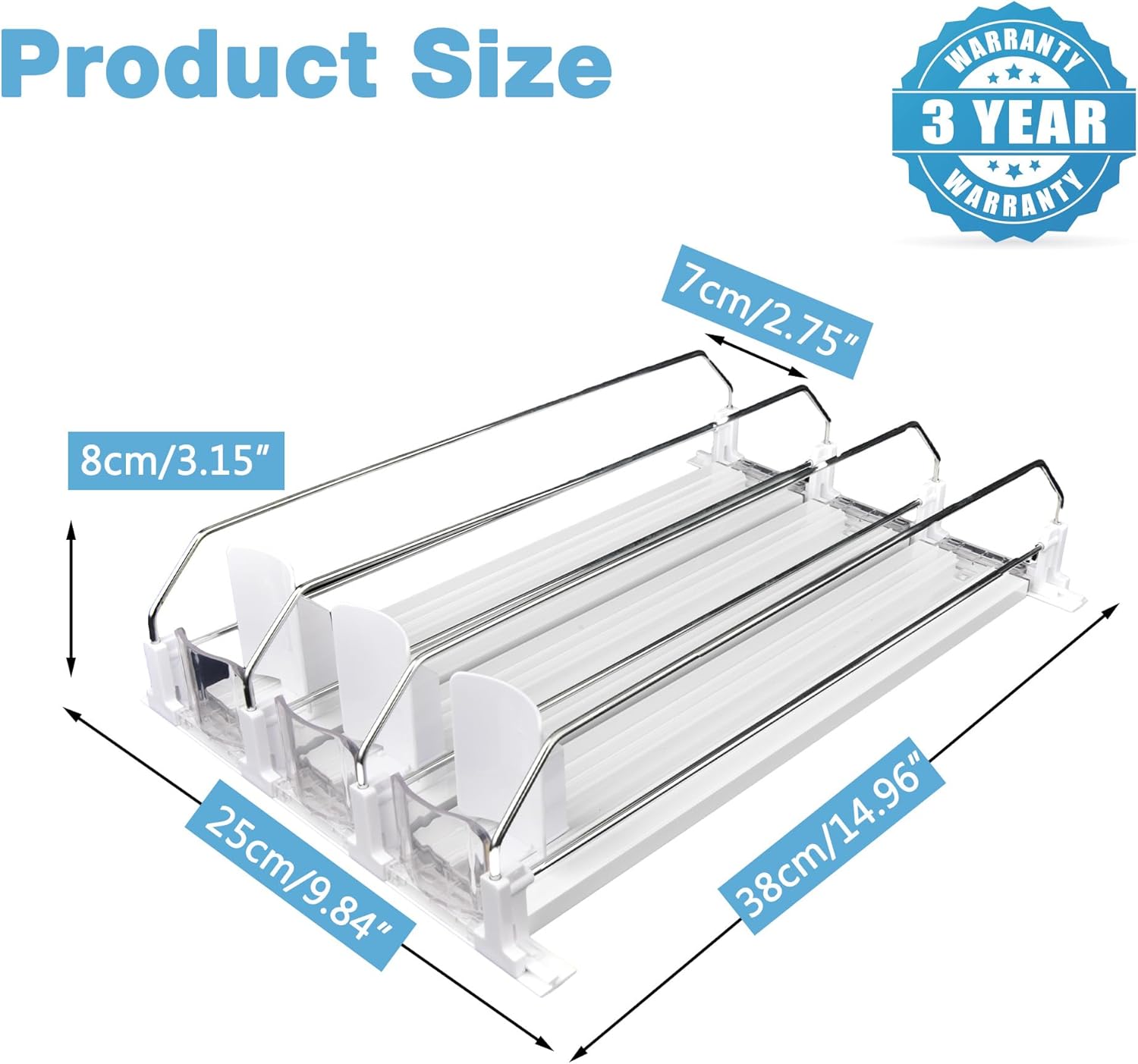 Dispensador de latas de soda para refrigerador, estante deslizante de ancho ajustable, organizador de bebidas para refrigerador, gran capacidad de