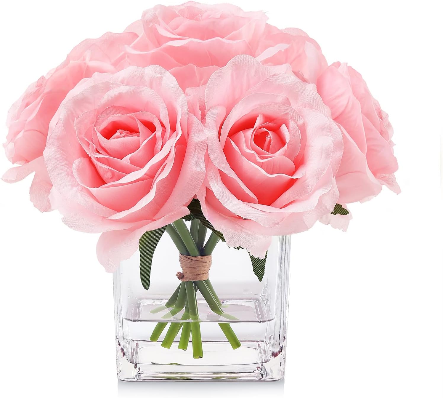 rubystory 7 rosas artificiales de tallo grande en jarrón, rosa falsa con flores falsas en jarrón para decoración del hogar, mesa de boda (rosa)