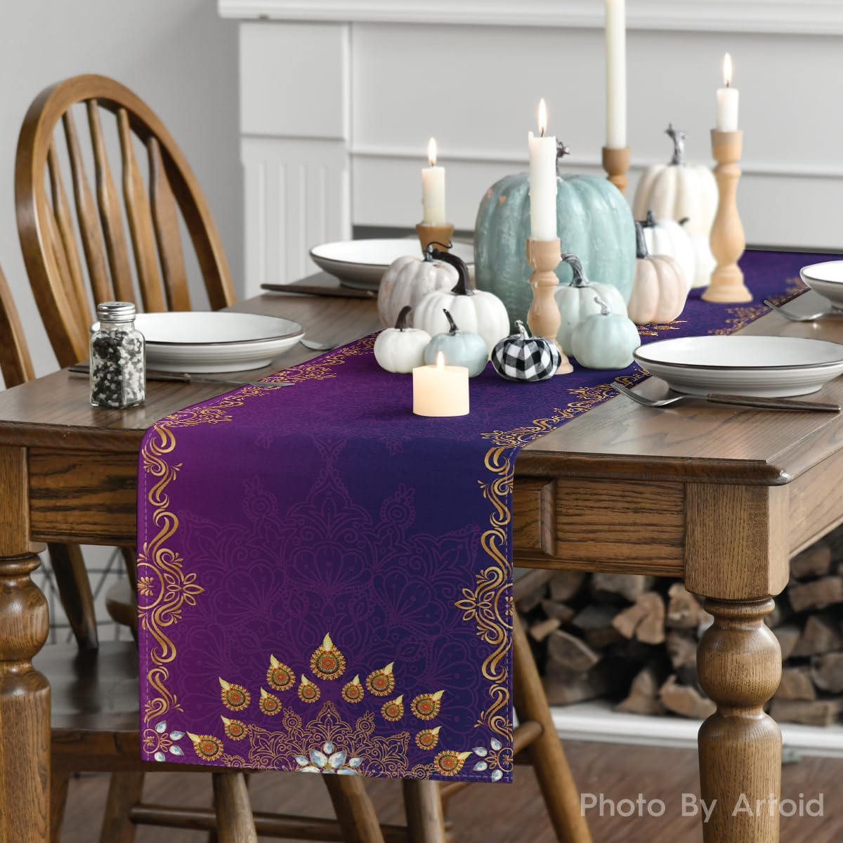 Artoid Mode Marigold Diwali – Camino de mesa, festival de luz, decoración de mesa de comedor indio para decoración de fiesta del hogar, 13 x 72