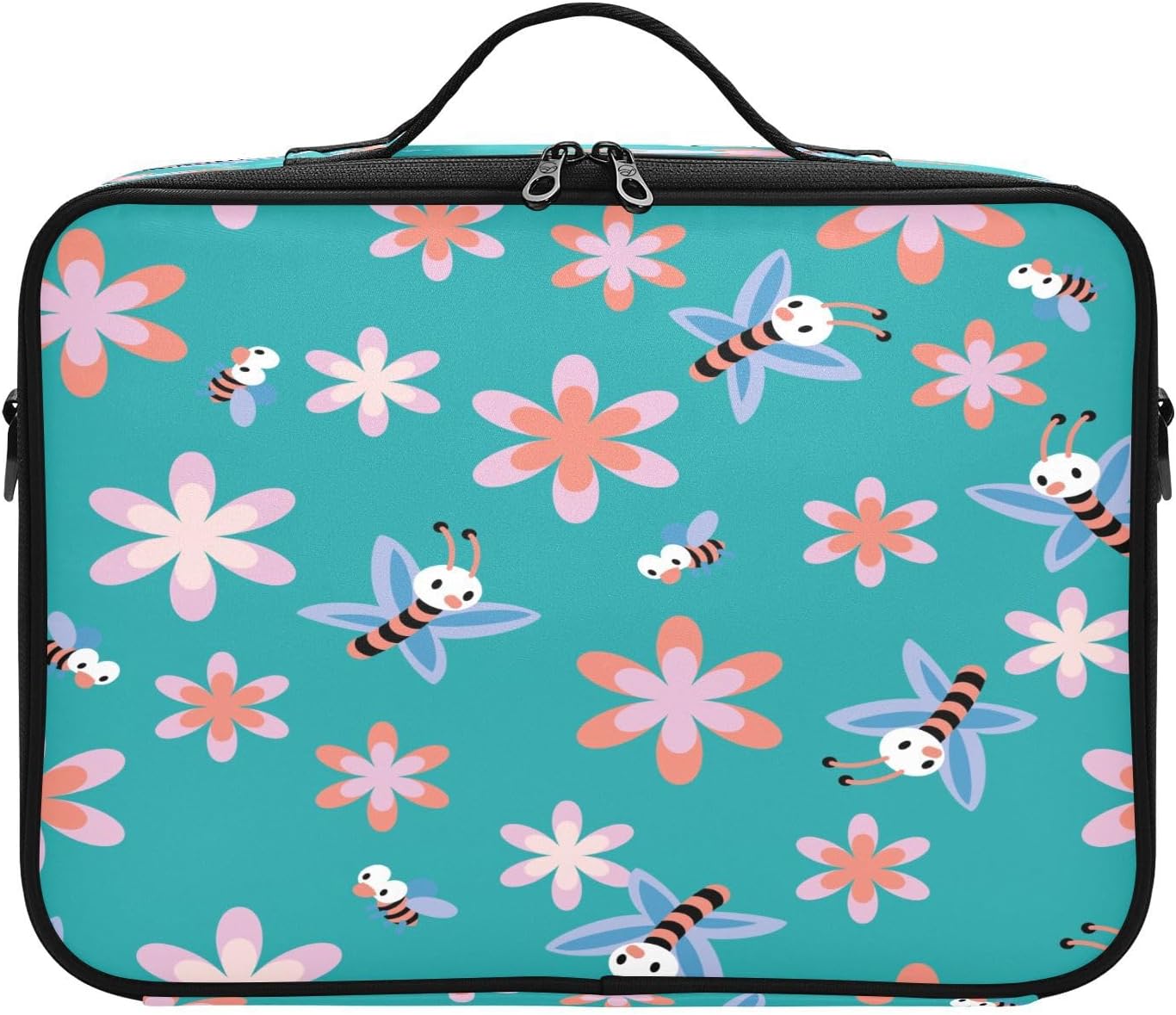 Bee Cartoon Turquoise Flower travel cosmetic bags for women toiletries travel make up bag women portable travel makeup bolsa cosmetiqueras para
