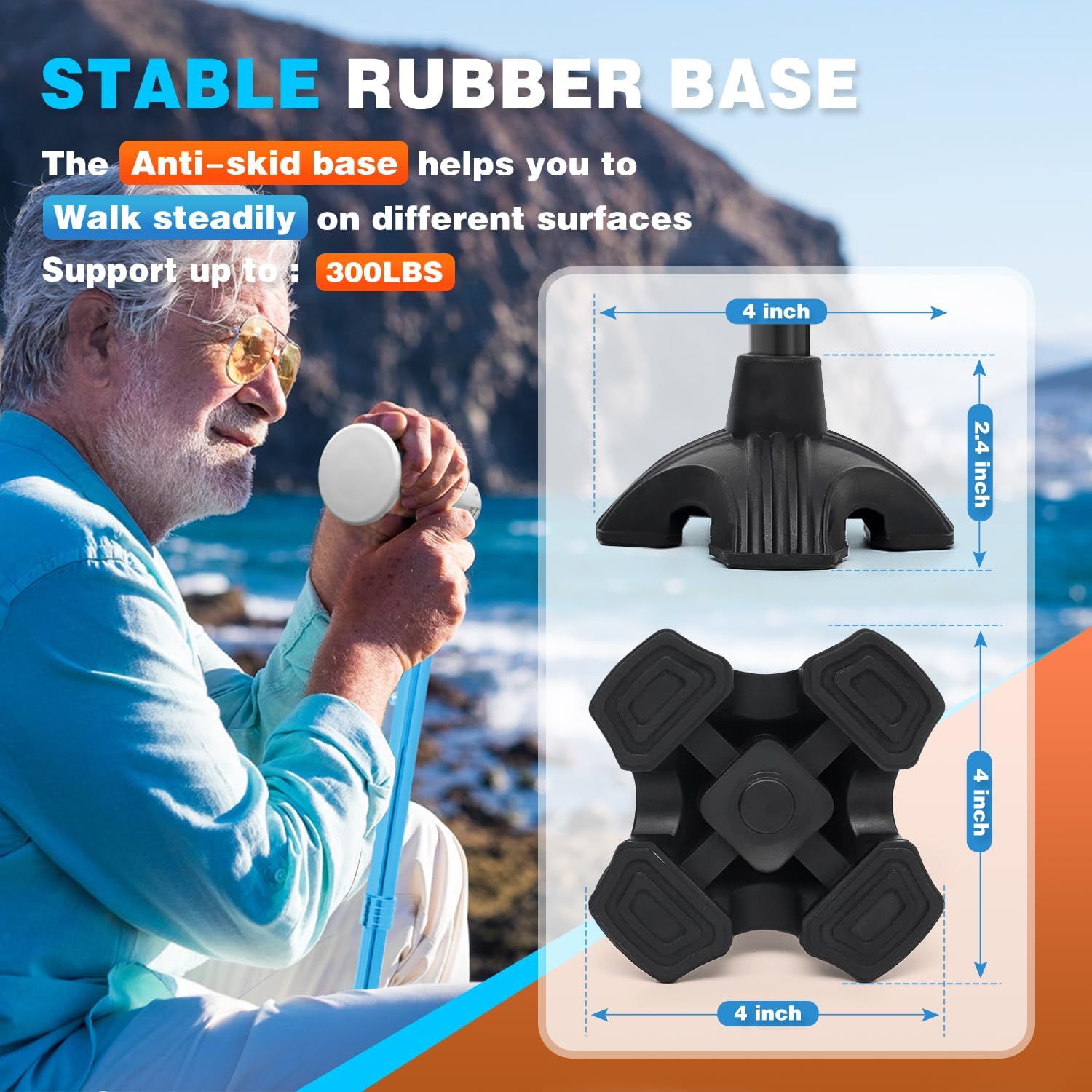 BigAlex Bastón plegable con dos luces LED para ancianos, base sólida, bastón ajustable con bolsa de transporte para hombres y mujeres
