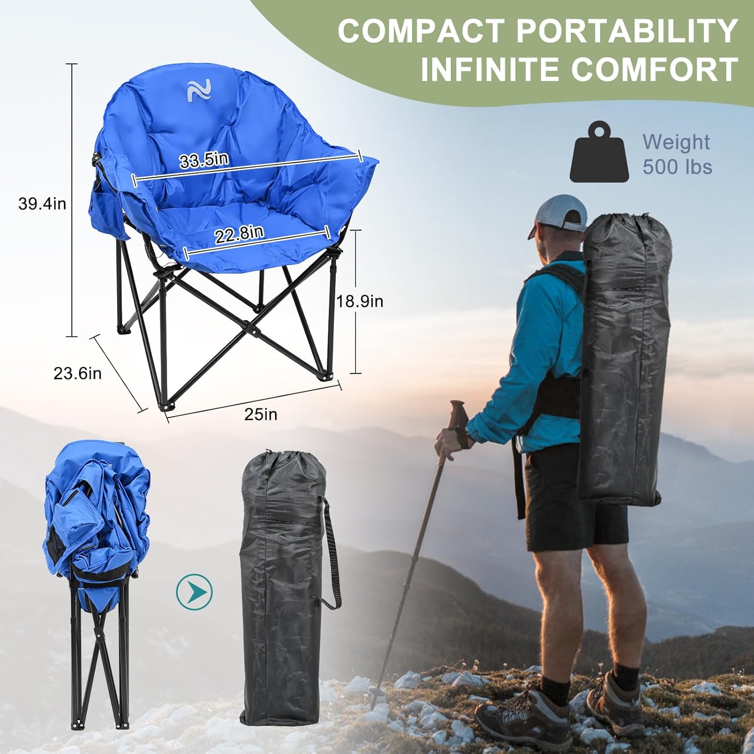 Slsy Silla de campamento con calefacción de gran tamaño que calienta el respaldo y el asiento, silla de campamento portátil con 3 niveles de calor,