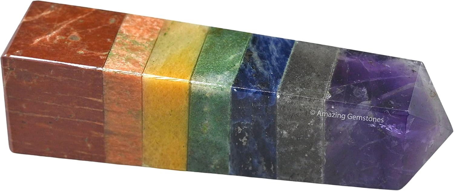 Torres de cristal de 7 chakras  Obelisco de punto de cristal curativo natural para curación de Reiki y cuadrícula de cristal (3 a 4 pulgadas)