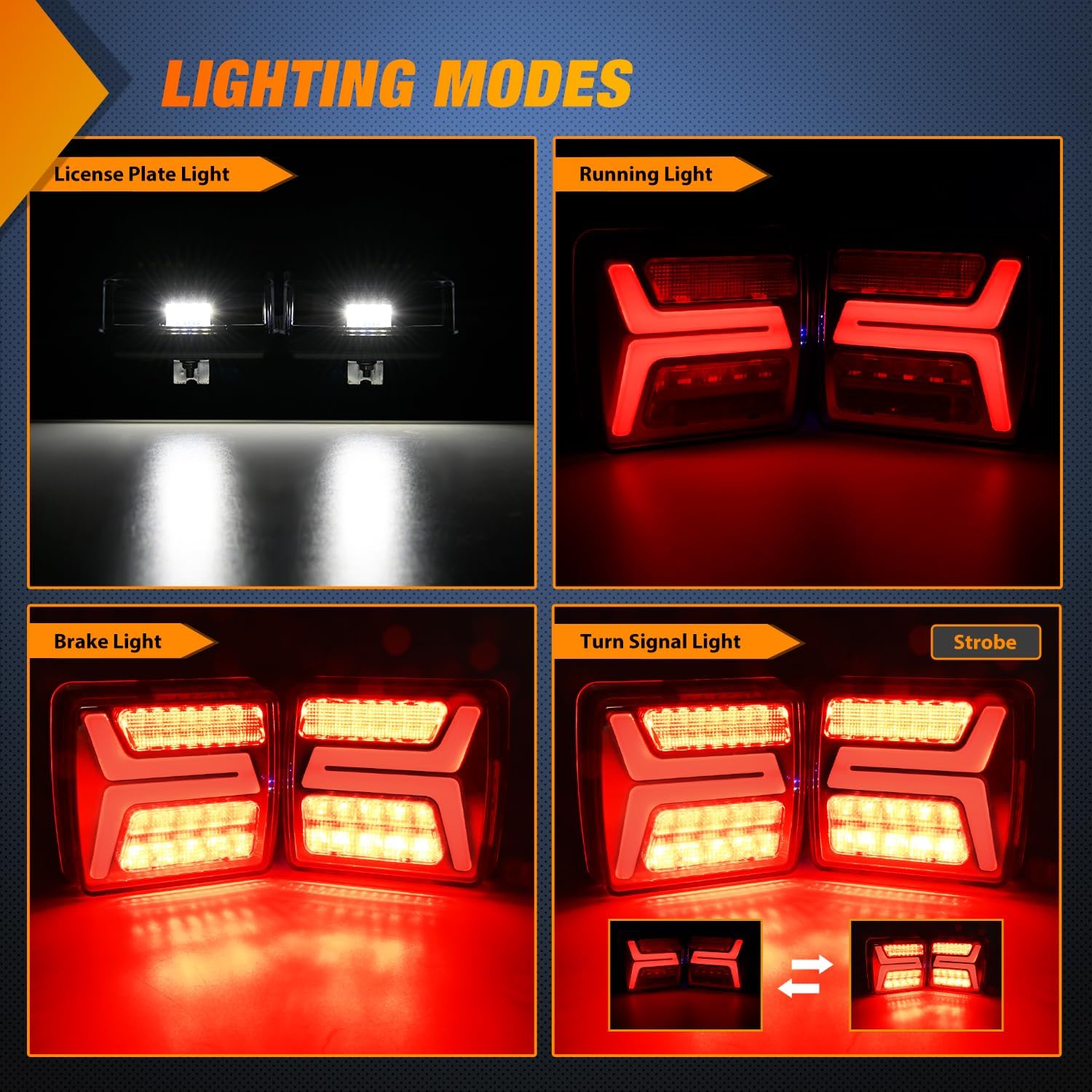 Nilight Kit de luces magnéticas para remolque, 2 unidades, 58 LED, luz trasera inalámbrica, luz trasera recargable, luz de parada de giro para