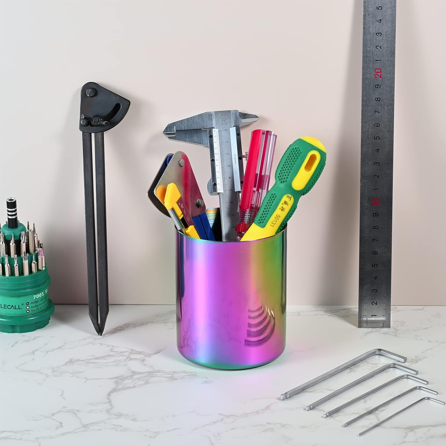 Portavasos de acero inoxidable para lápices, organizador de escritorio, estilo nórdico, escritorio para bolígrafo, taza simple, organizador de