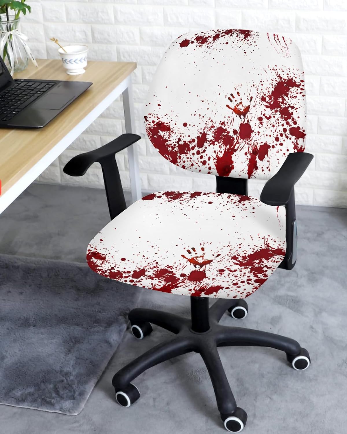 EwdeWwo Funda para silla de oficina, diseño de huellas dactilares de sangre aterradora de Halloween, funda protectora y elástica para silla de