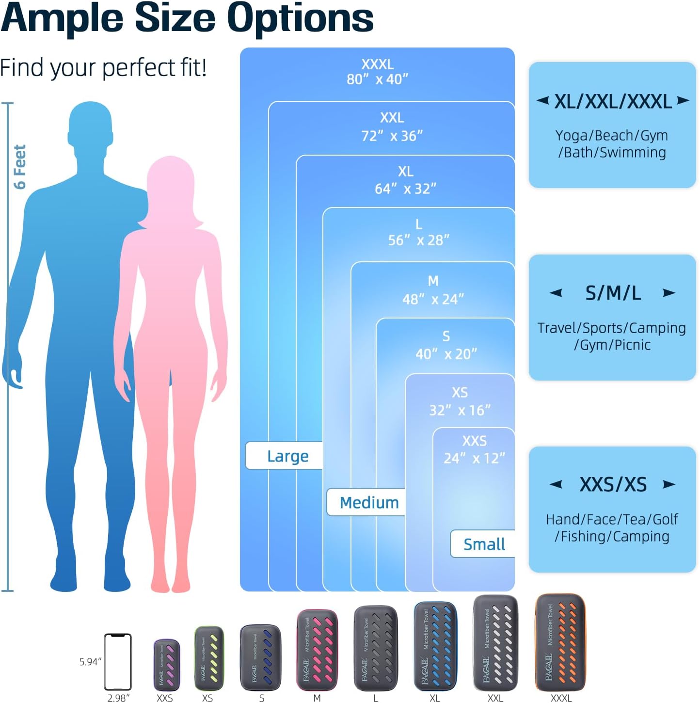 BAGAIL - Toallas de microfibra para campamento perfectas para deportes viajes y playa Secado rápido superabsorbente ultracompacta Adecuada para gimnasio playa natación mochileros - Imagen 7