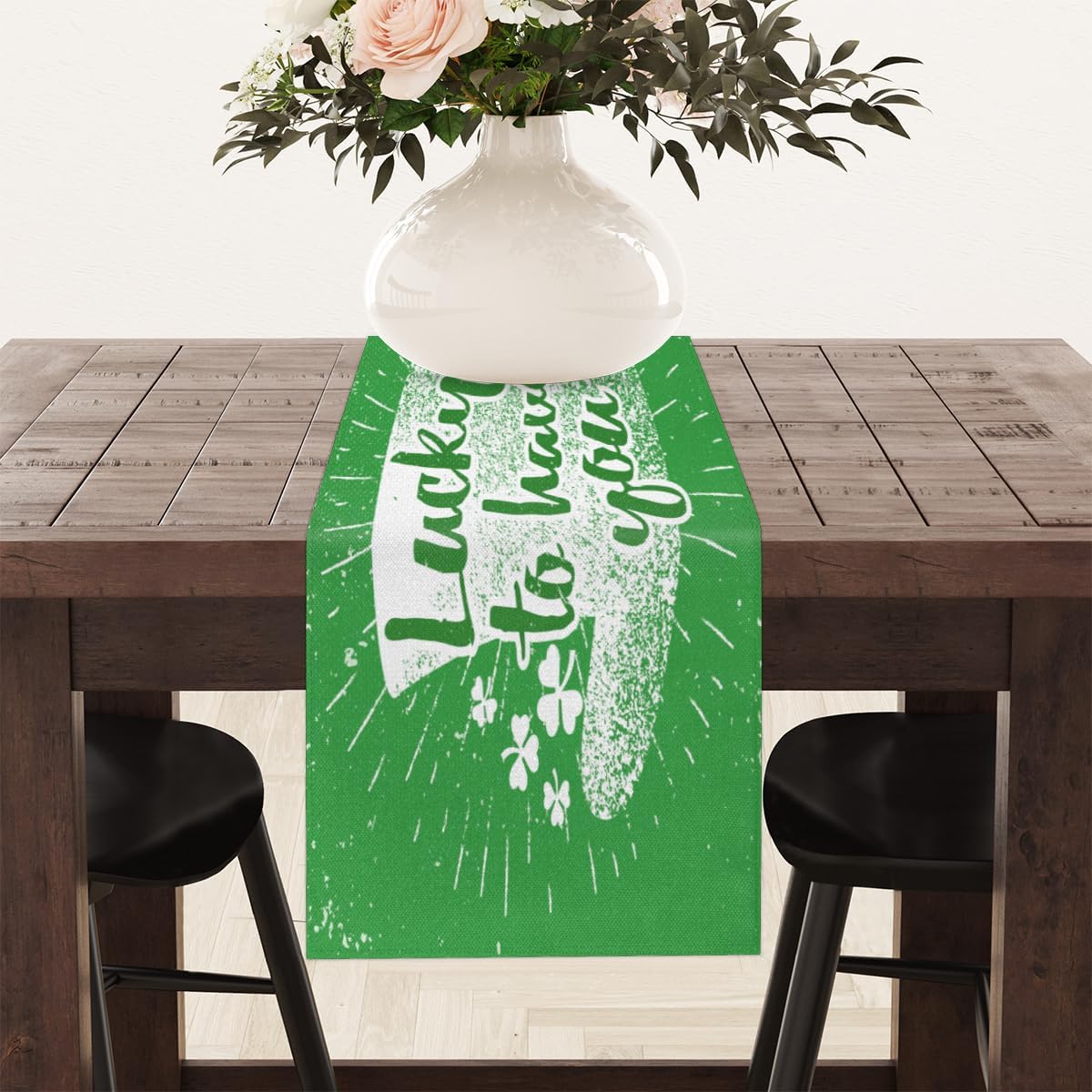 Camino de mesa del día de San Patricio, mantel de lino rústico para cocina de granja, cena, eventos, fiesta, decoración de mesa de vacaciones, 13 x