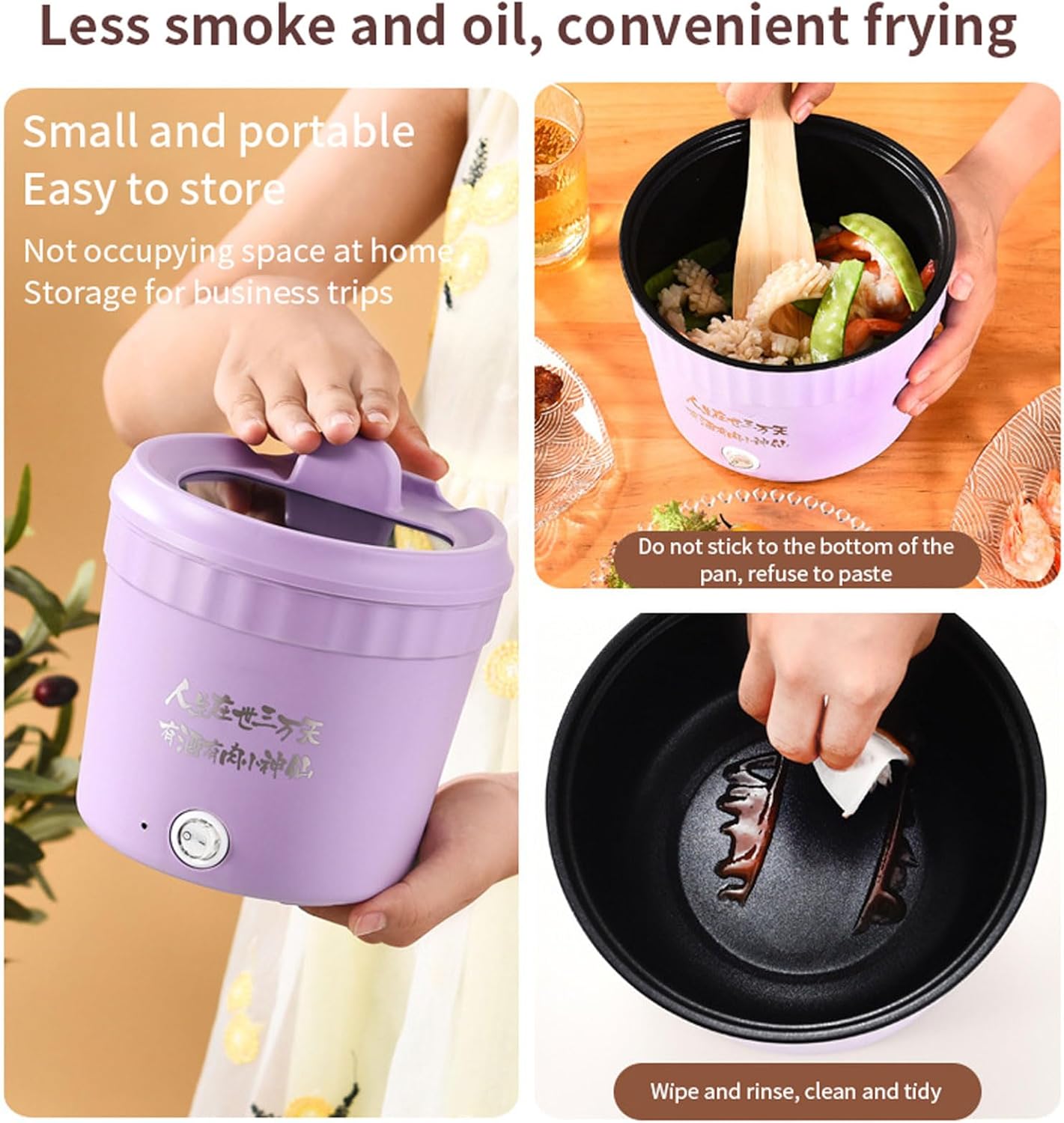 Mini olla eléctrica, olla pequeña multifuncional, olla caliente eléctrica versátil, sartén de 1.2 L con tapa y soporte para teléfono, olla de ramen