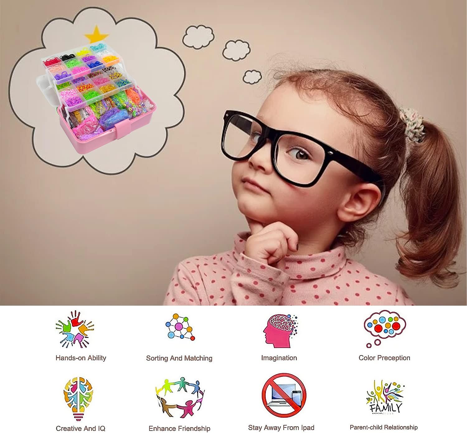 Hismo Kit de bandas de goma, 15000 bandas de telar coloridas con dijes, cuentas y accesorios de bricolaje en organizador, kit de fabricación de