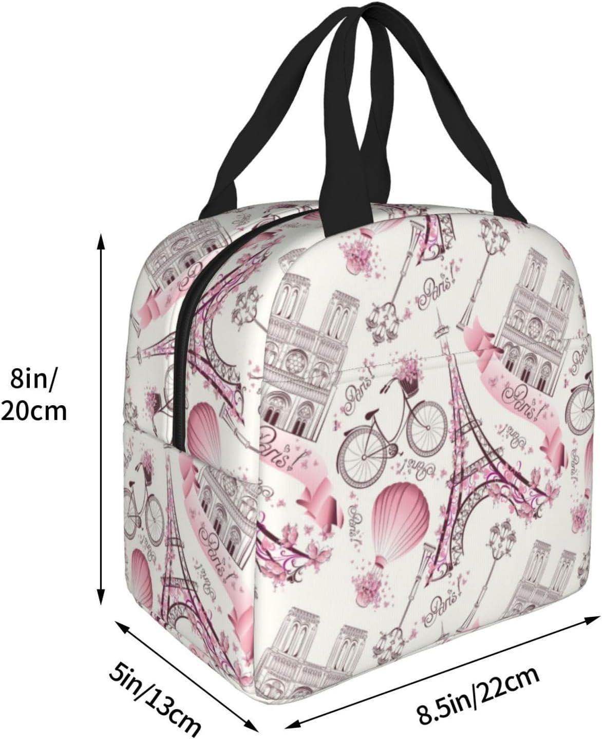 Bolsa de almuerzo aislada París Torre Eiffel Rosa Enfriador Tote Reutilizable Lonchera Contenedor para Trabajo Oficina Viajes Picnic
