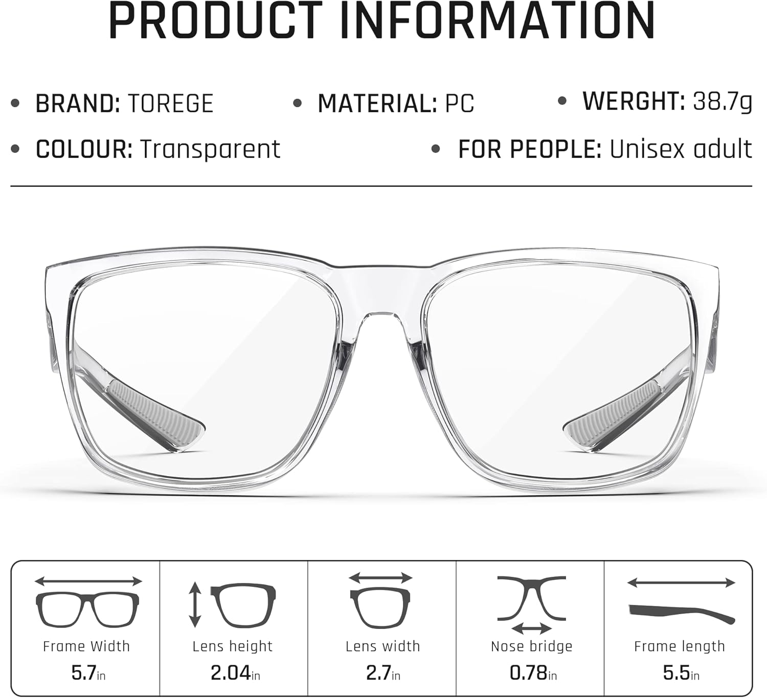 TOREGE – Lentes de seguridad, gafas elegantes con lente antiniebla y anti luz azul, ligeras y cómodas, son una alternativa perfecta para las gafas
