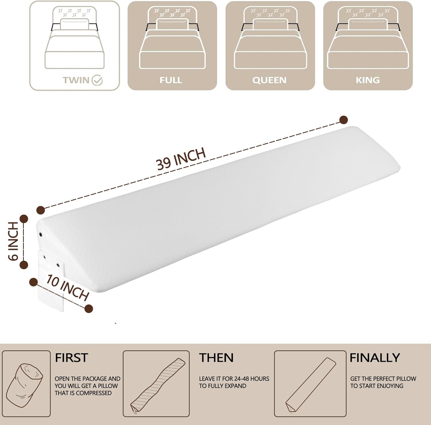 Almohada de cuña de cama, almohada de cabecero, cuña de colchón, cierra el espacio (0-8 pulgadas) entre tu colchón y cabecero, relleno de espacio de