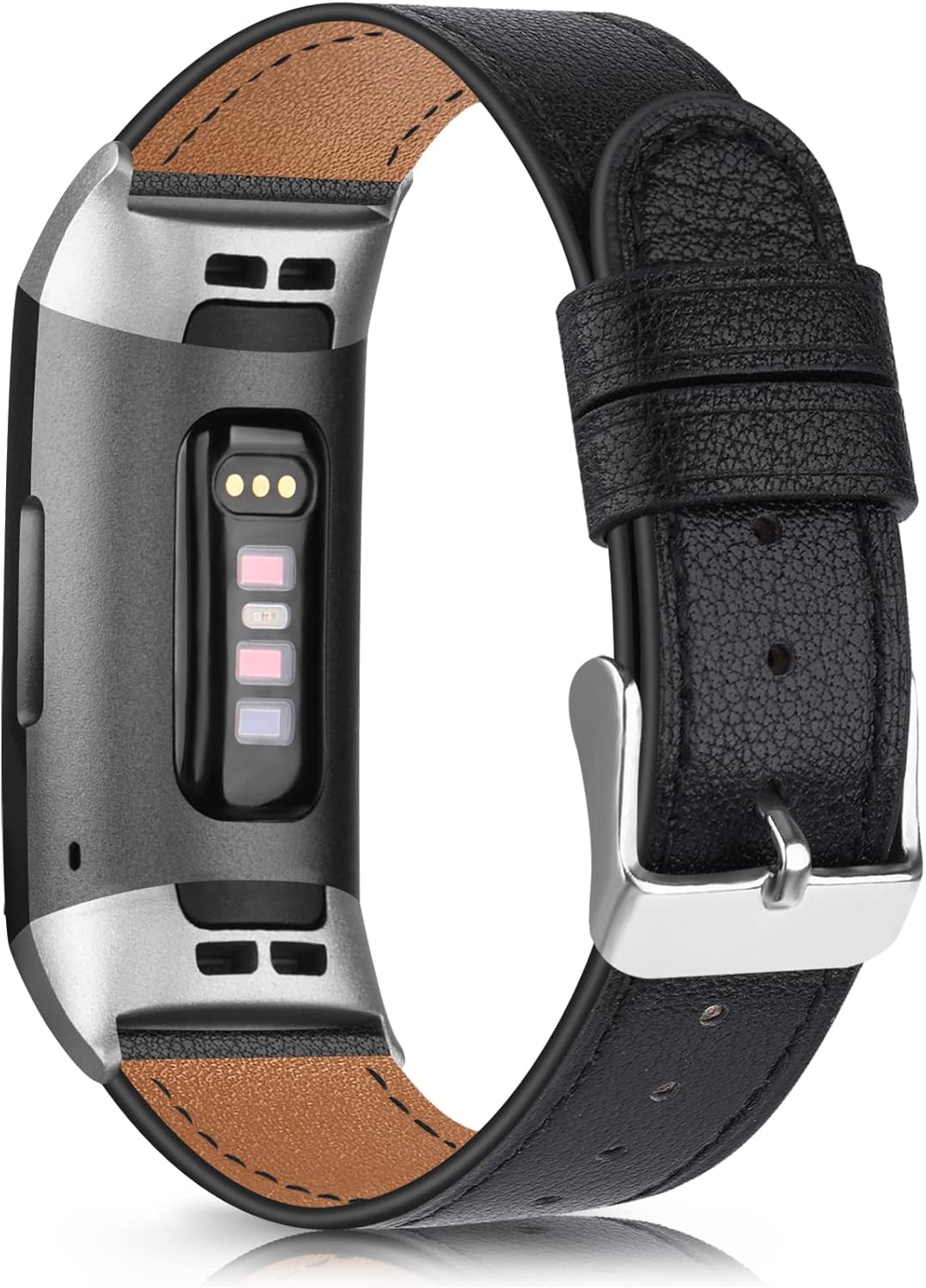 Vancle Bandas para Fitbit Charge 4 BandFitbit Charge 3 Band para mujeres y hombres, pulsera de cuero con conectores metálicos para Fitbit Charge 3