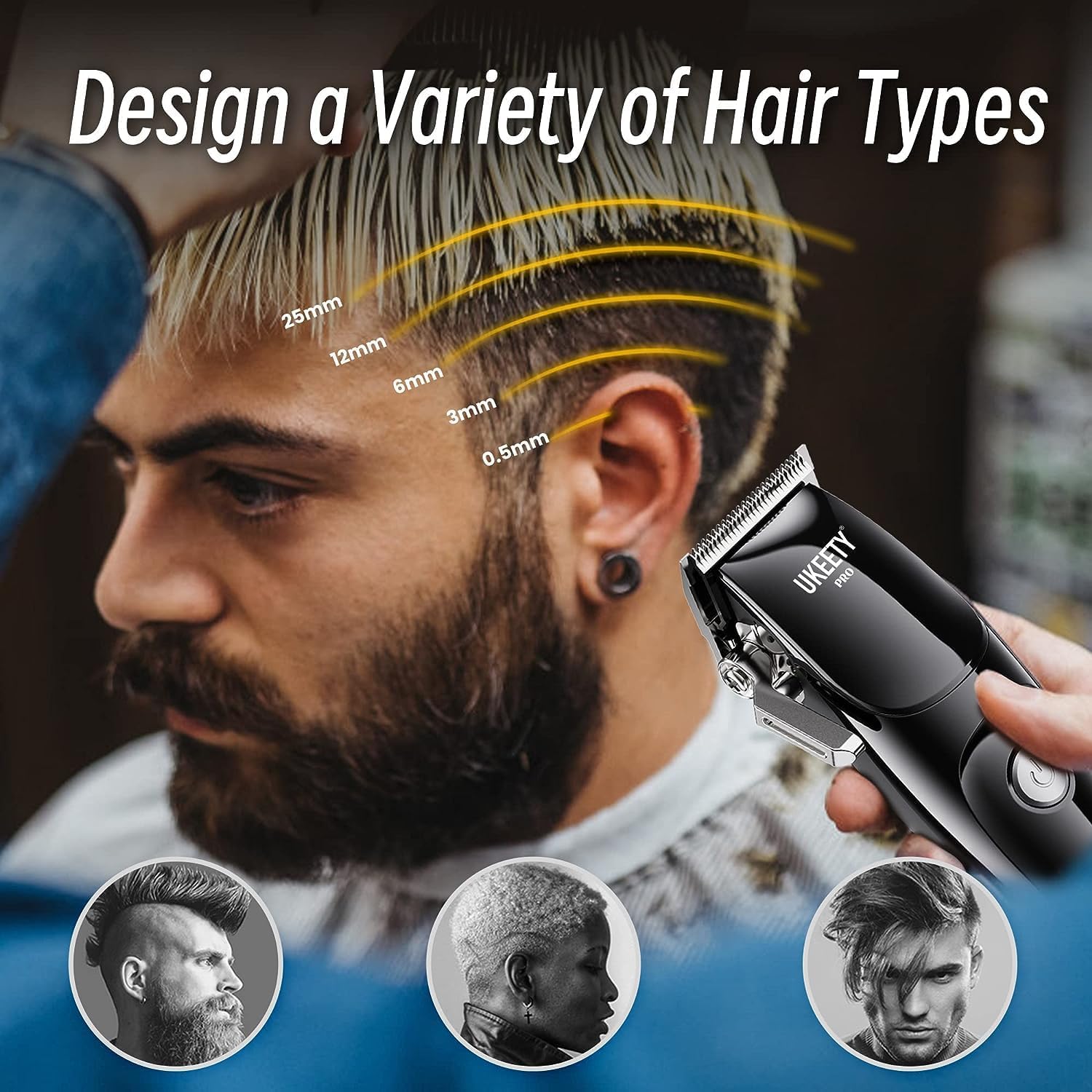 Ukeety Cortadora de pelo profesional para hombres, cortadora de pelo inalámbrica con pantalla LED, recargable con hoja en T, kit de corte de pelo
