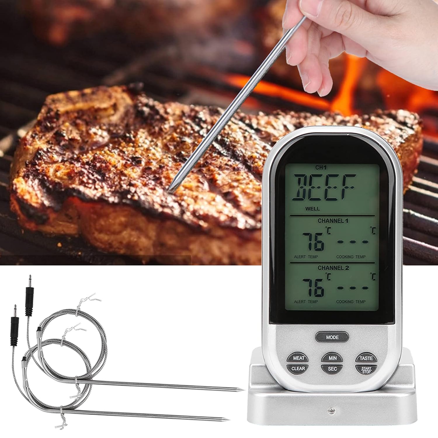 Fydun TSK32S Termómetro de carne doble sonda doble medidor de temperatura digital cocina remota para horno ahumador barbacoa TSK32S termómetro de