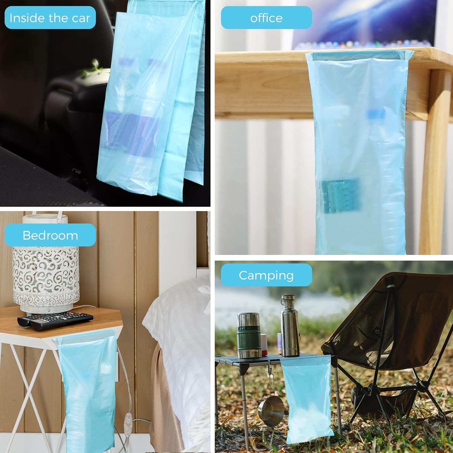 100 bolsas de basura desechables para automóvil para colgar con asa, fácil de pegar, duradera, impermeable, desechable, para automóvil, dormitorio,