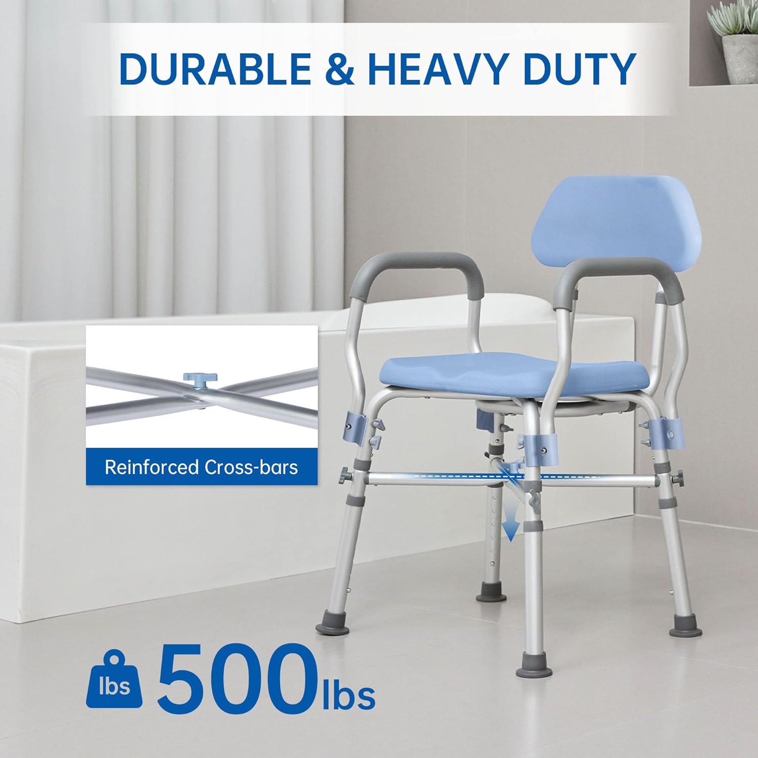 Silla de ducha acolchada de 500 libras, silla de baño resistente con respaldo, asiento de ducha médico para personas mayores, discapacitados y