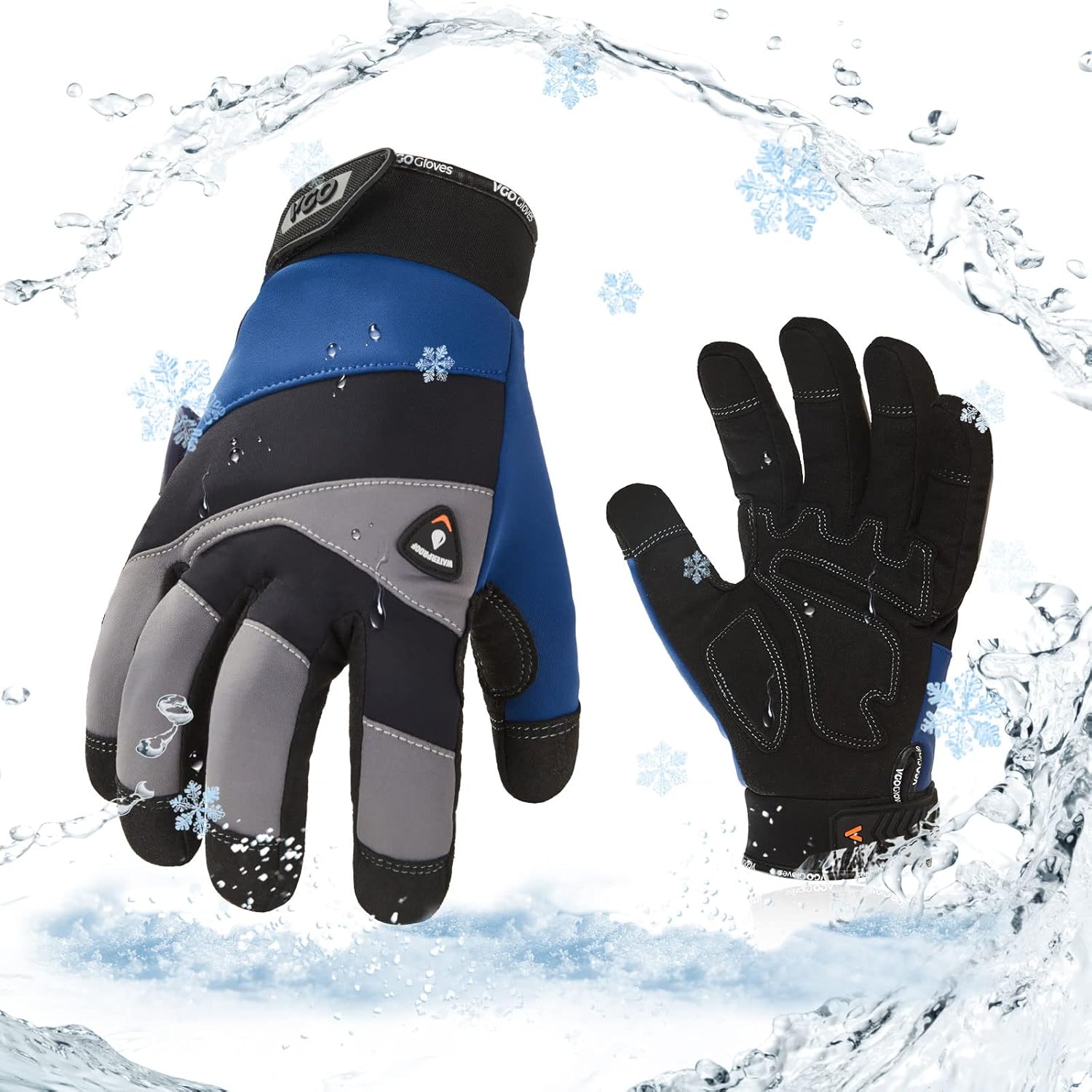 Vgo… 1 par de guantes de trabajo de invierno a prueba de frío, resistentes al aceite, resistentes al agua y al viento (talla L, negro y gris,