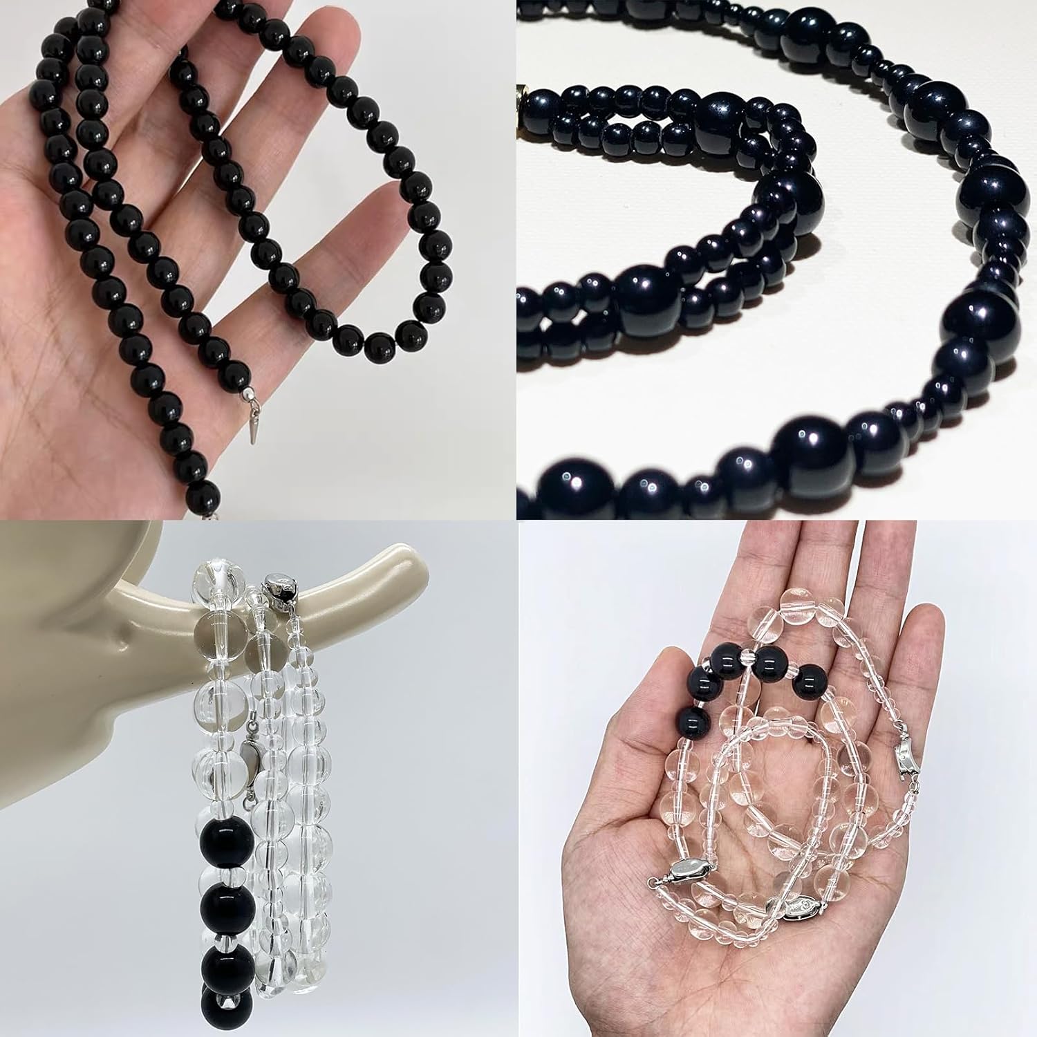 2140 cuentas de vidrio negro y transparente para hacer pulseras de 0.157 in, 0.236 in, 0.315 in, cuentas de vidrio redondas transparentes negras