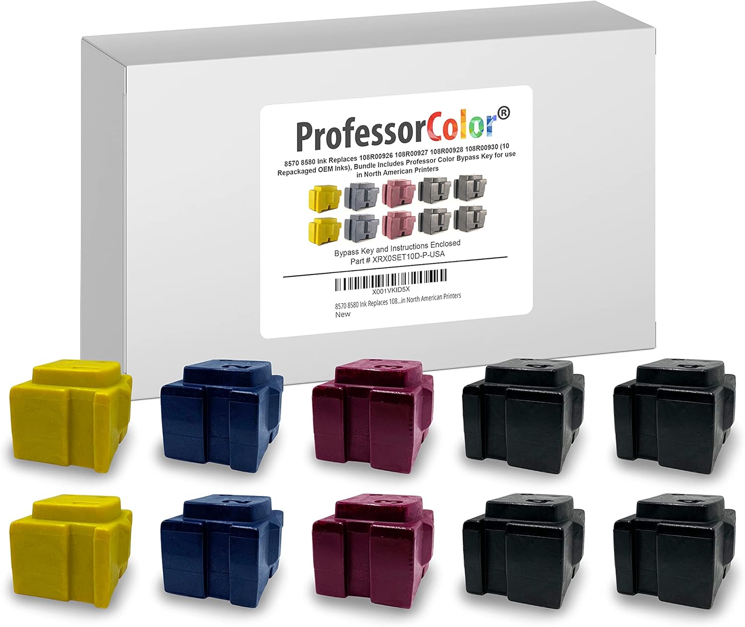 ColorQube 8570 o ColorQube 8580 Tinta reemplaza a 108R00926 108R00927 108R00928 108R00930 (10 tintas OEM reempaquetadas), el paquete incluye llave