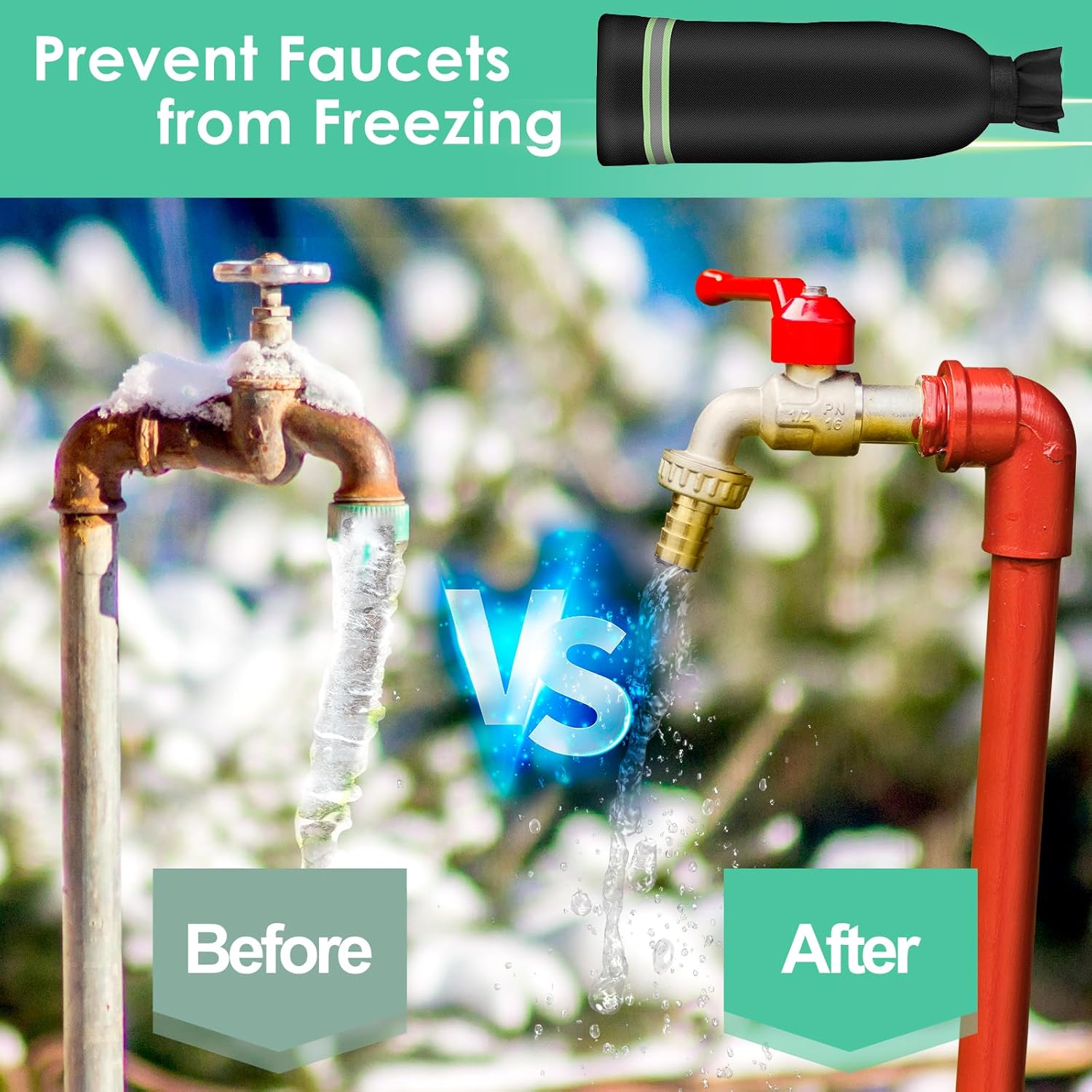 Fundas de grifo para exteriores para invierno, 25 pulgadas de largo x 13 pulgadas de ancho, protector de congelación aislado para boquillas de agua,