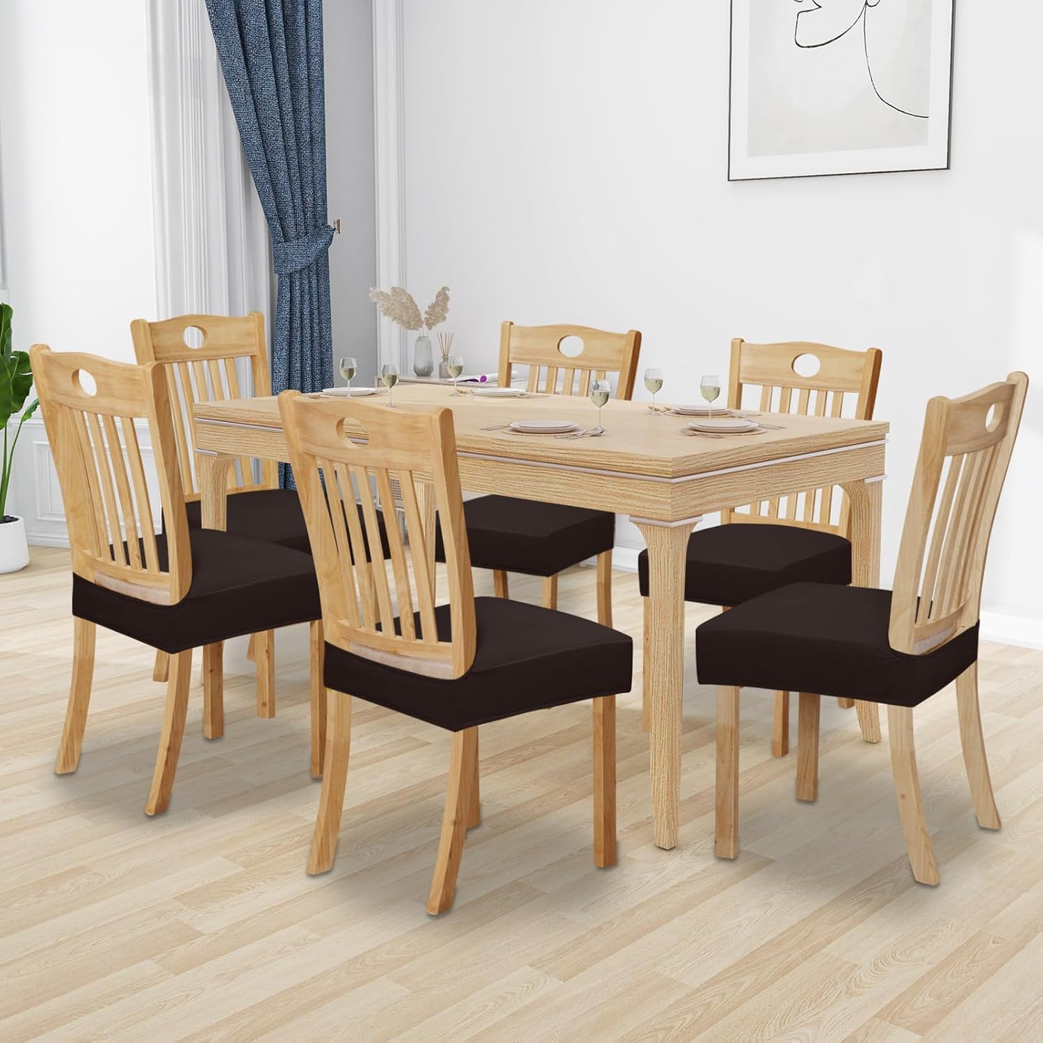 Easy-Going Juego de 6 fundas de asiento 100% impermeables para sillas de comedor, fundas de asiento elásticas protectoras extraíbles y lavables,