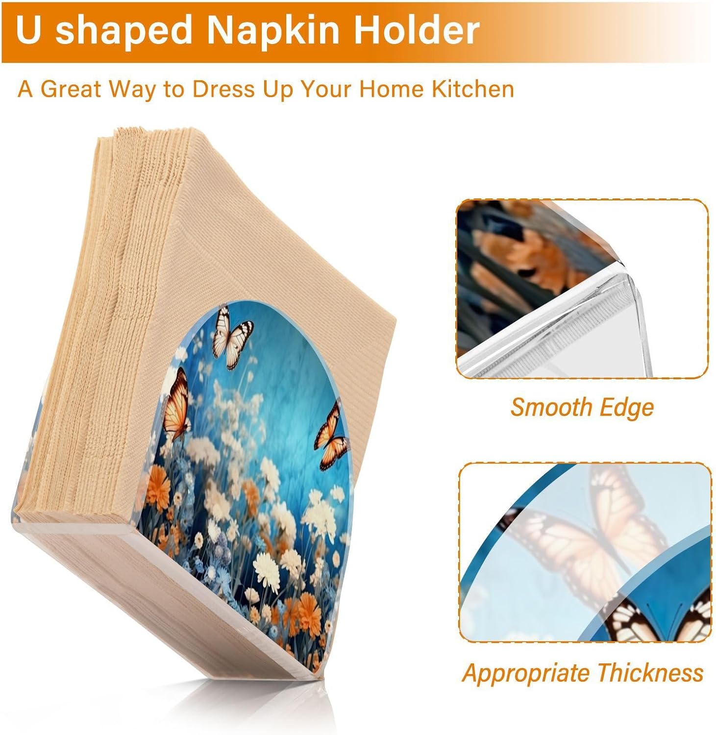 Napkin Holder Purple Flower Butterfly Napkin Holders for Tables, Clear Acrylic Napkin Holders Cocktail Napkin Holder for Kitchen Restaurant Bar Home