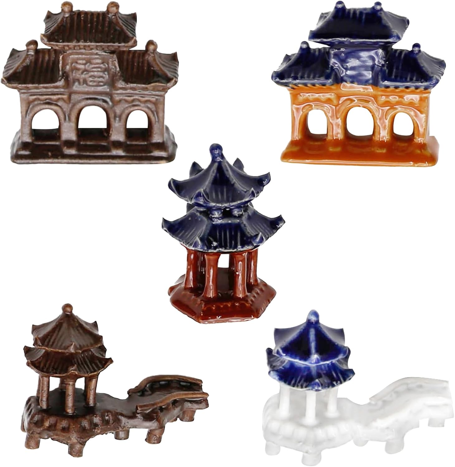 Juego de estatua de pagoda de 5 piezas, adornos de cerámica de micro paisaje, para accesorios de jardín en miniatura, decoración de acuarios,