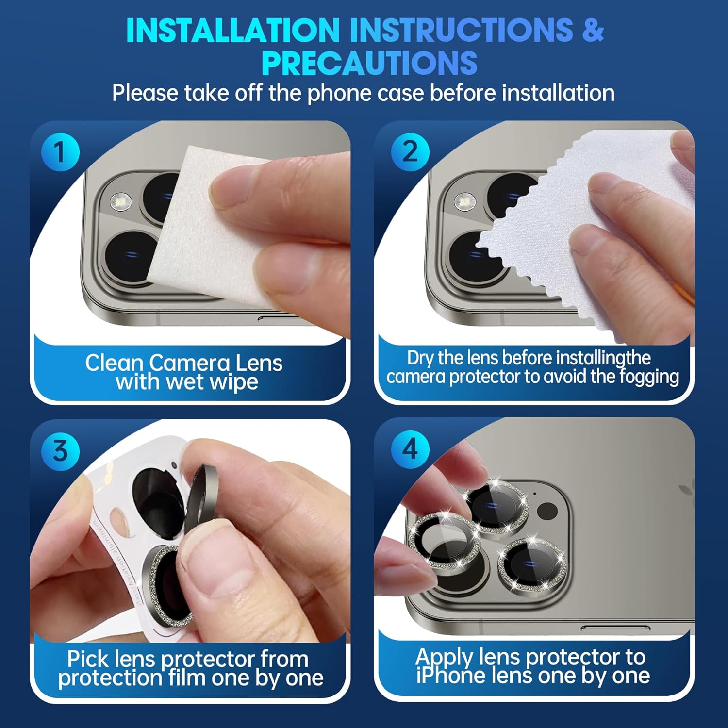 Xfilm Protector de lente de cámara para iPhone 15 Pro  15 Pro Max Bling, anillo de metal individual con purpurina de dureza 9H, protector a prueba