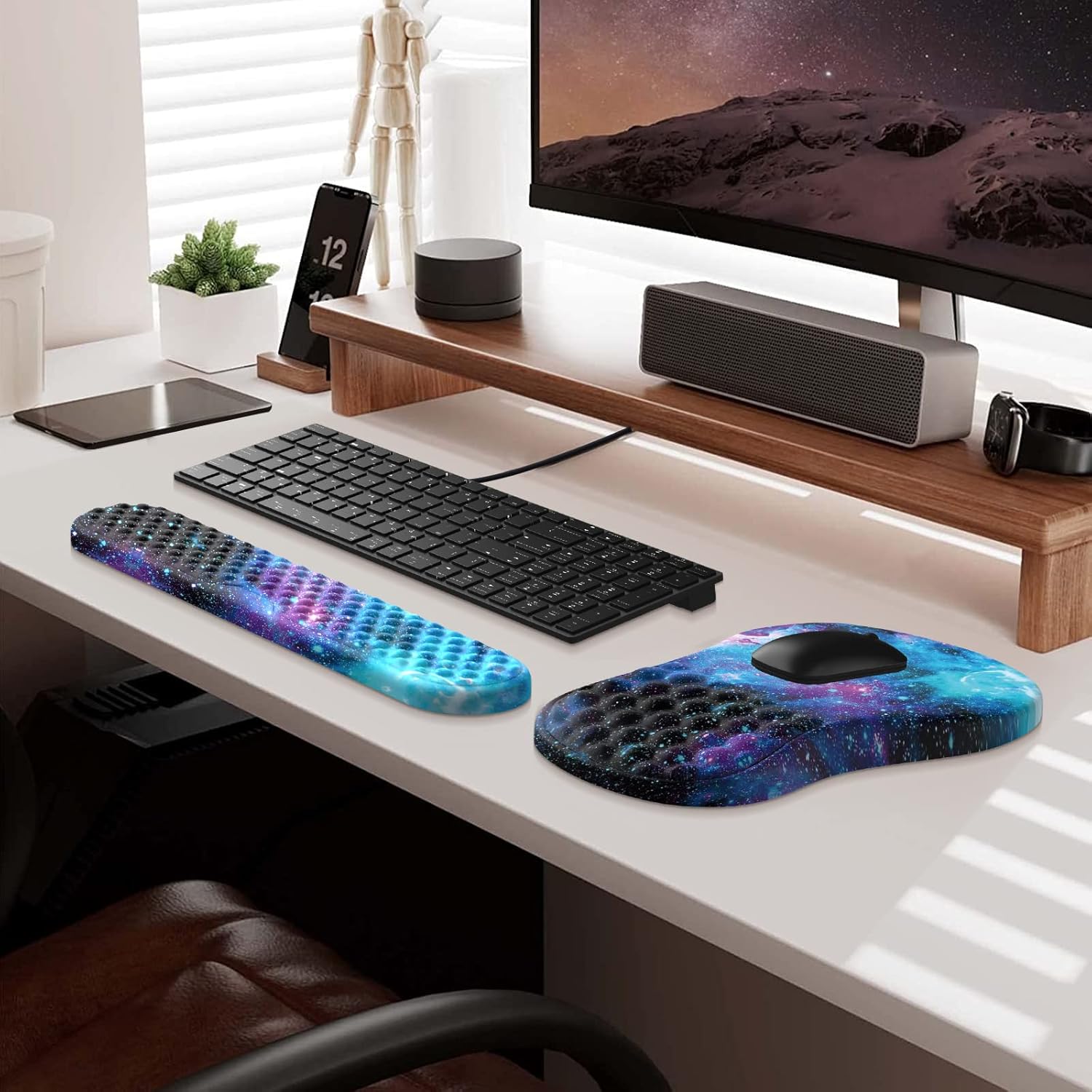 HAOCOO Alfombrilla ergonómica para mouse con reposamuñecas, almohadilla para reposamuñecas para teclado, juegos de 3 alfombrillas para mouse de