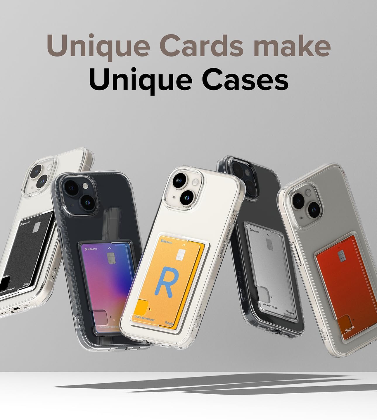Ringke Fusion Card tarjetero integrado compatible con iPhone 15 Plus, con capacidad para hasta 1 tarjeta, funda transparente para teléfono para