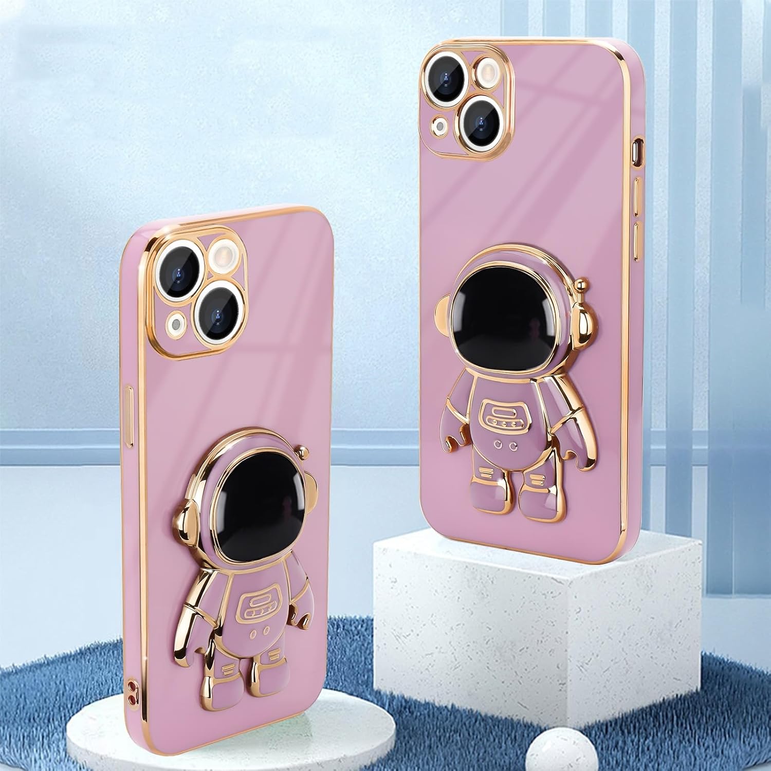 Pepmune Funda para iPhone 15, lindo soporte de astronauta 3D con 2 protectores de pantalla protección de cámara Soporte de silicona suave a prueba