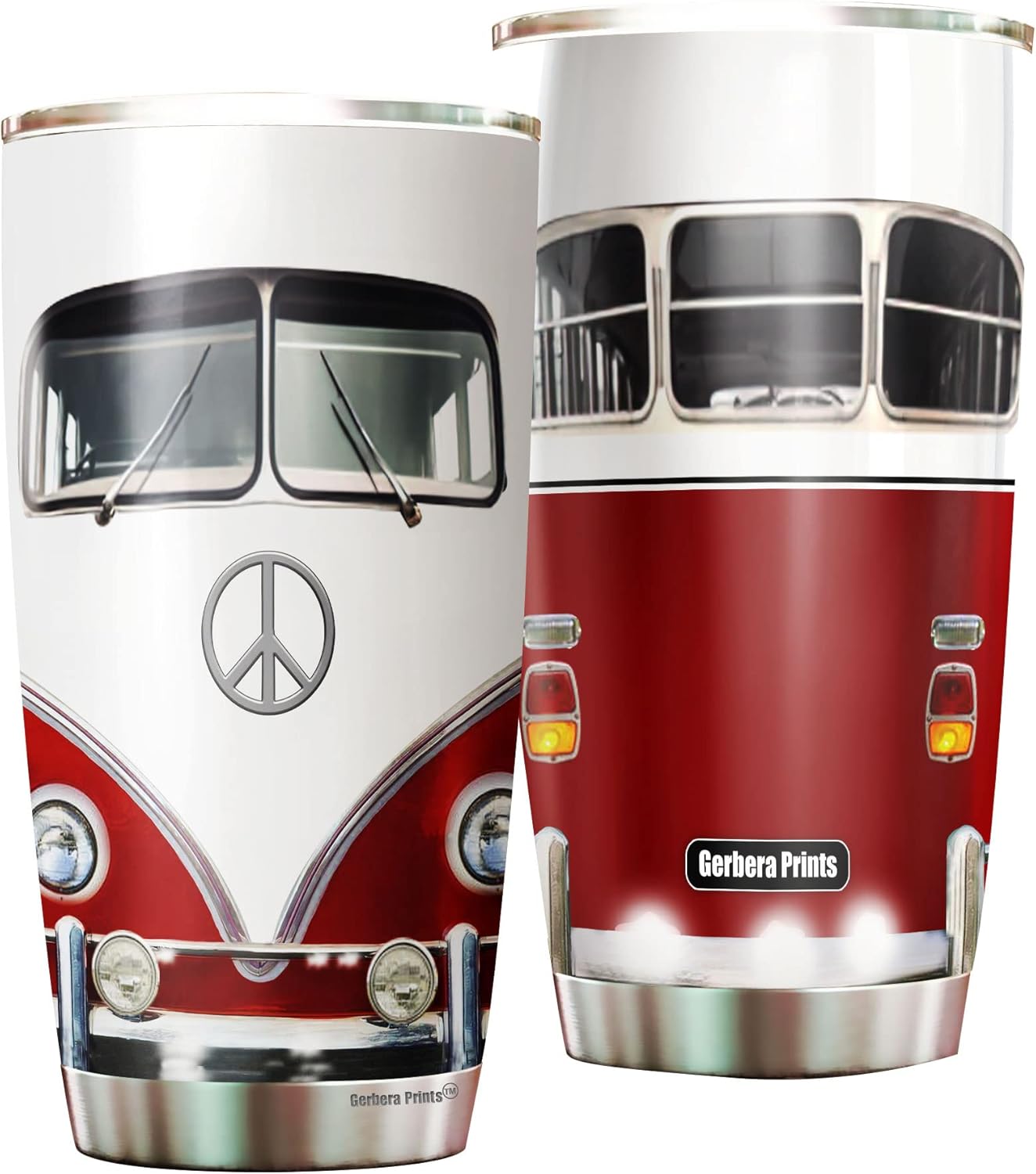 Gerbera Prints Vaso de autobús hippie rojo  Vaso hippie de 20 onzas  Vaso con forma de autobús hippie  Taza Love Joy Peace  Vasos aislados para