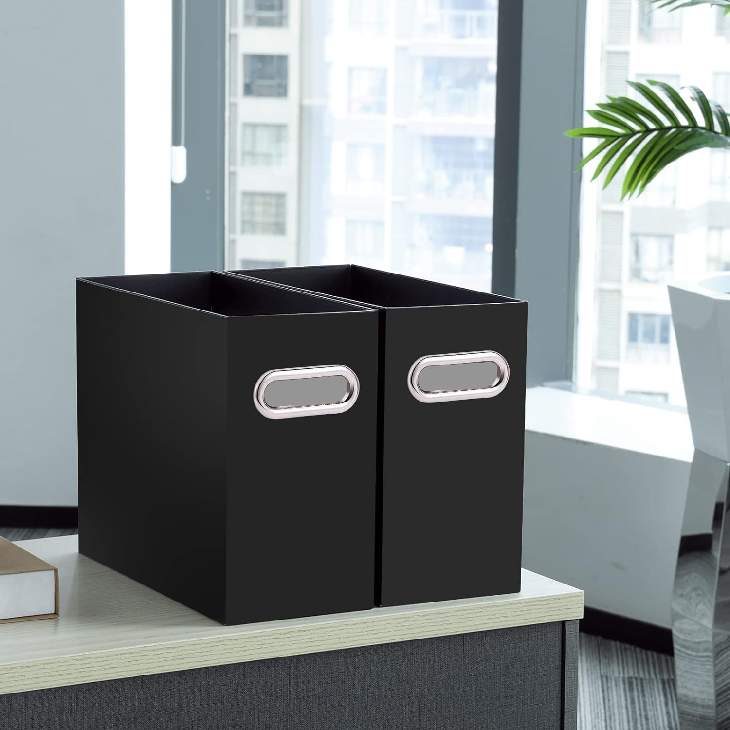 Oterri Organizador de archivos, caja de almacenamiento pequeña, organizador de carpetas de archivos de cartón, caja de archivos plegable,