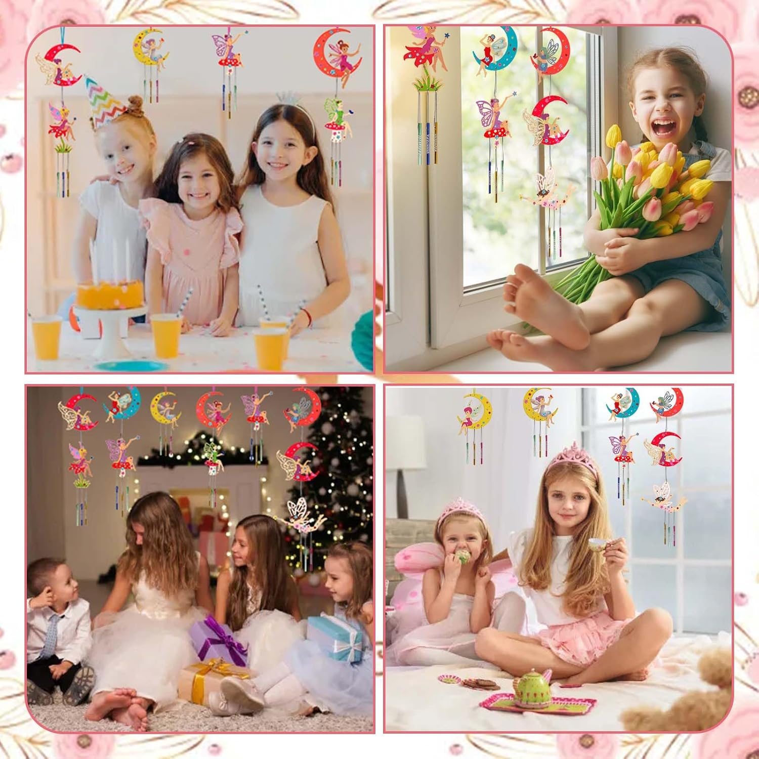 KATOOM Paquete de 12 carillones de viento para niños, kits de manualidades de elfos de hadas, carillón de viento de hadas sin terminar de madera,