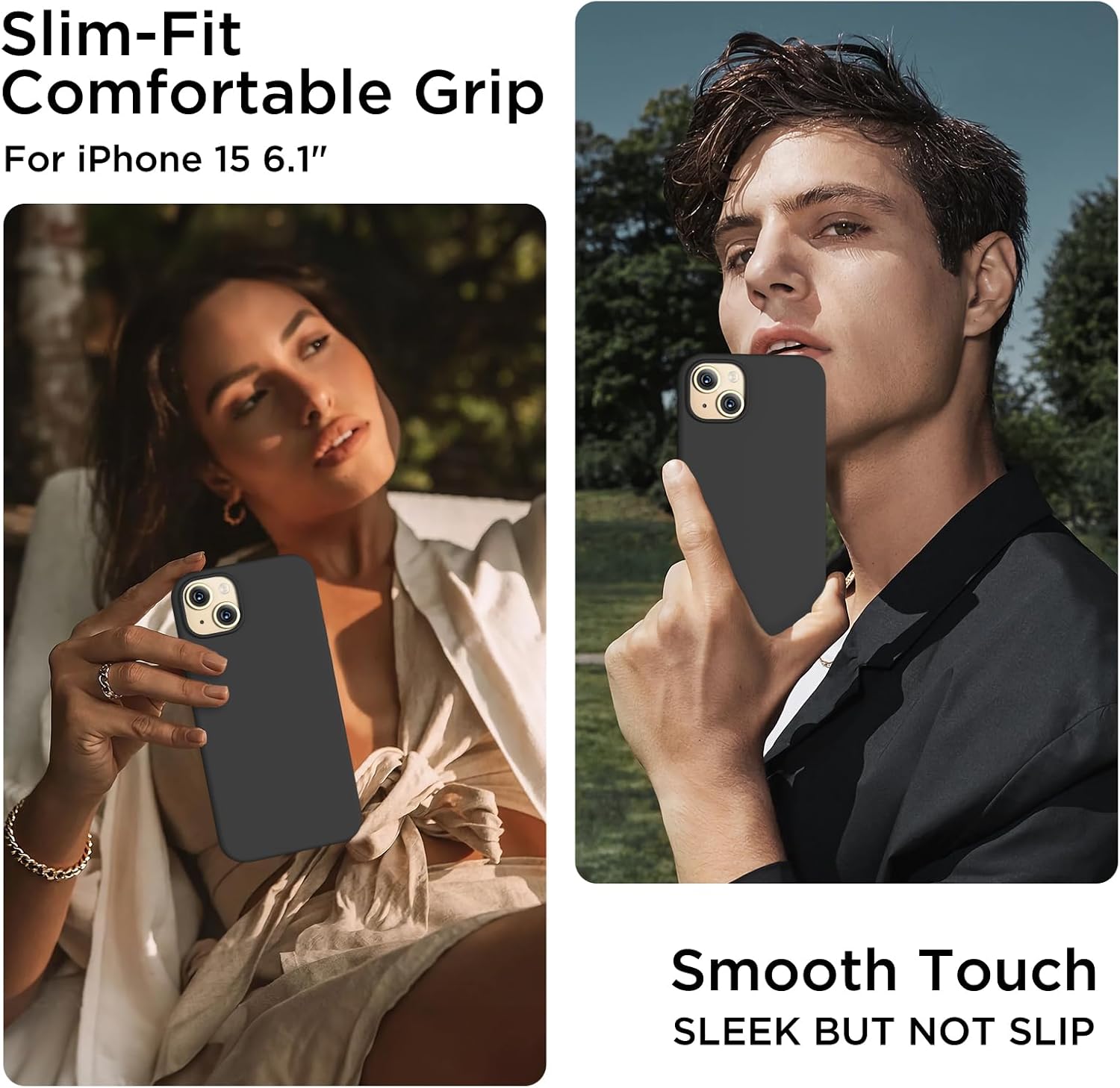 Compatible con iPhone 15, funda de silicona líquida, funda protectora de cuerpo completo a prueba de golpes forro de microfibra suave, funda delgada