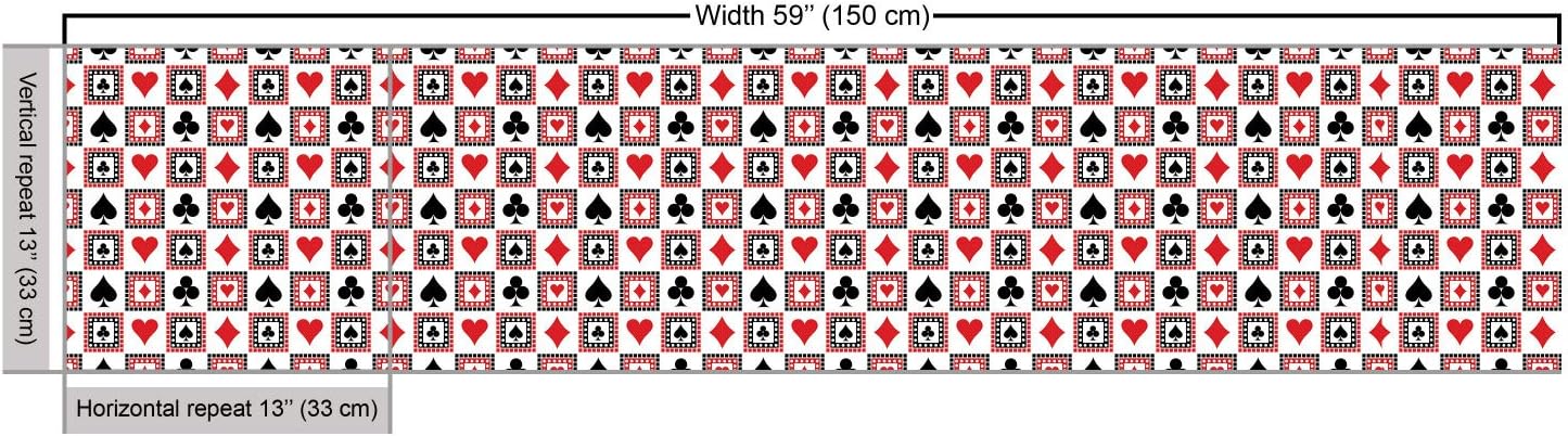Ambesonne Tela de casino por The Yard, Playings Cards Clubs Hearts simétrica geométrica repetitiva ornamental, tela decorativa para tapicería y