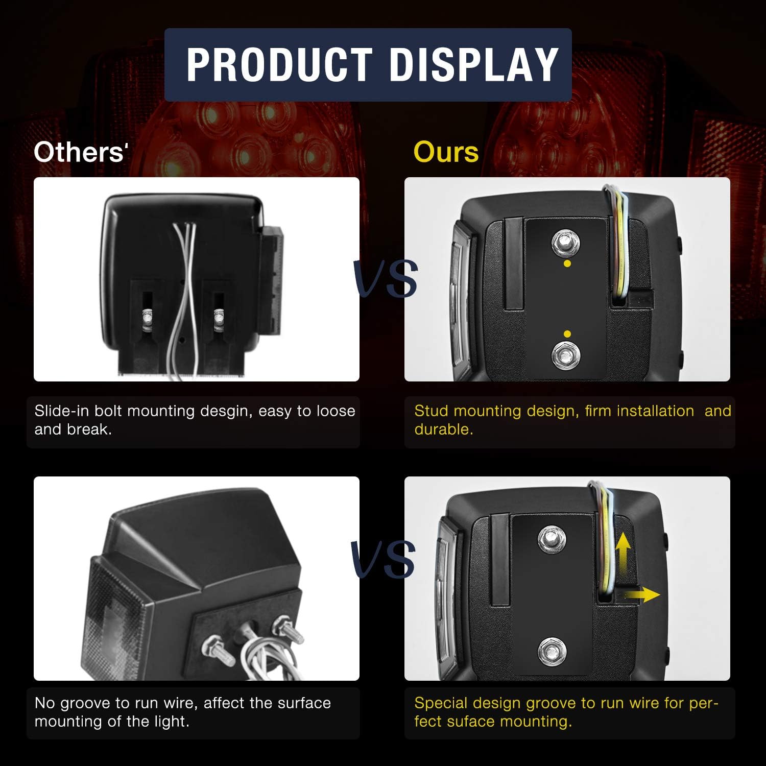 Nilight 2 luces LED cuadradas para remolque de perfil bajo sumergibles IP68 Luces direccionales y de freno traseras, laterales o para la placa de
