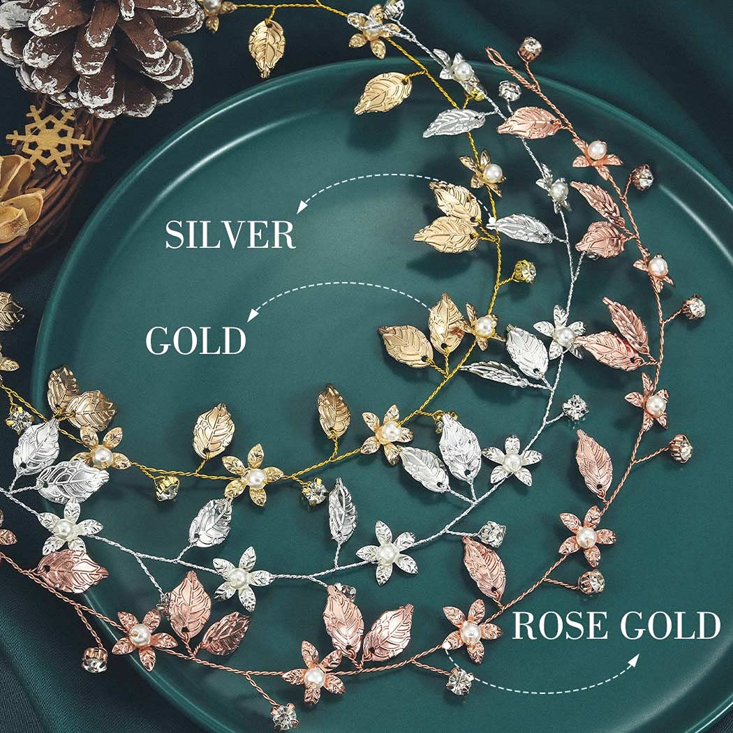 Yean Diadema de novia para el pelo de la boda con hojas doradas, accesorios de novia para mujer (dorado) (dorado)