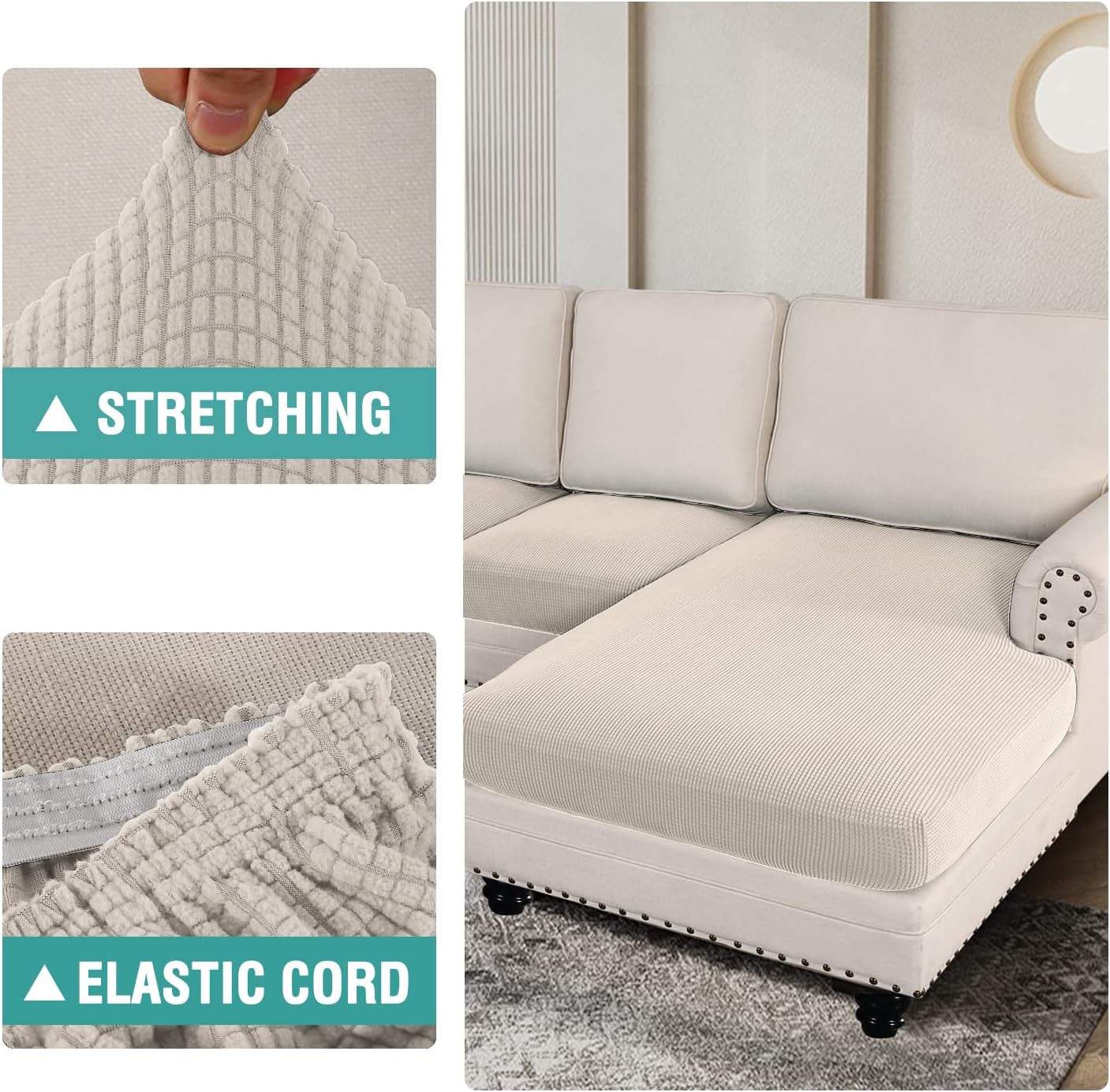 Elehealthy Funda de sofá seccional de 3 piezas para sofá seccional en forma de L, protector elástico de muebles para sofá seccional izquierdo o
