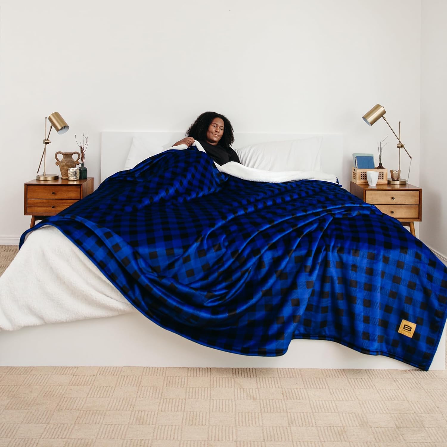 Big Blanket Co Manta Sherpa Stretch a cuadros azules  Sumérgete en la mejor manta Sherpa  Manta de 10 x 10 pies  Manta enorme perfecta para toda la