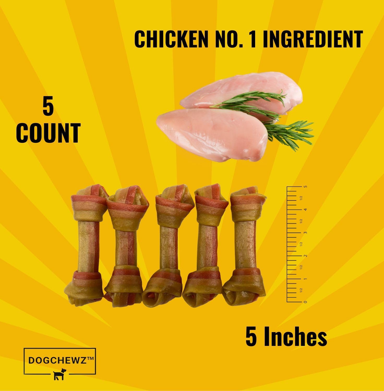 DOGCHEWZ Mantequilla de maní anudada sin cuero crudo para perros pequeños, golosinas masticables de 5 pulgadas (5 unidadesbolsa), sabor a pollo, sin