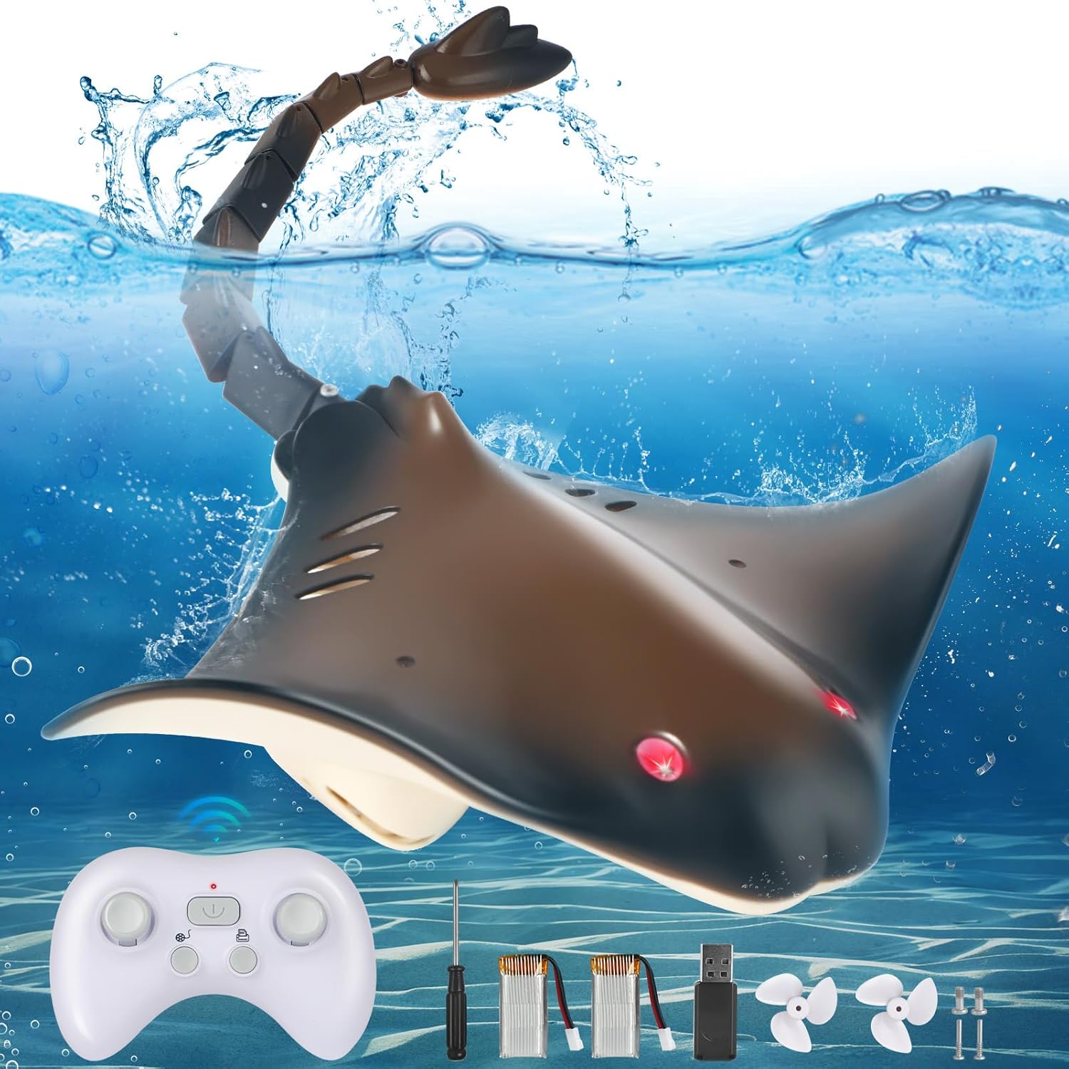 Juguete de manta rayo a control remoto, 2.4G de alta simulación de rayos diablos para piscina, bañera o lago, juguetes de barco RC para niños de 6