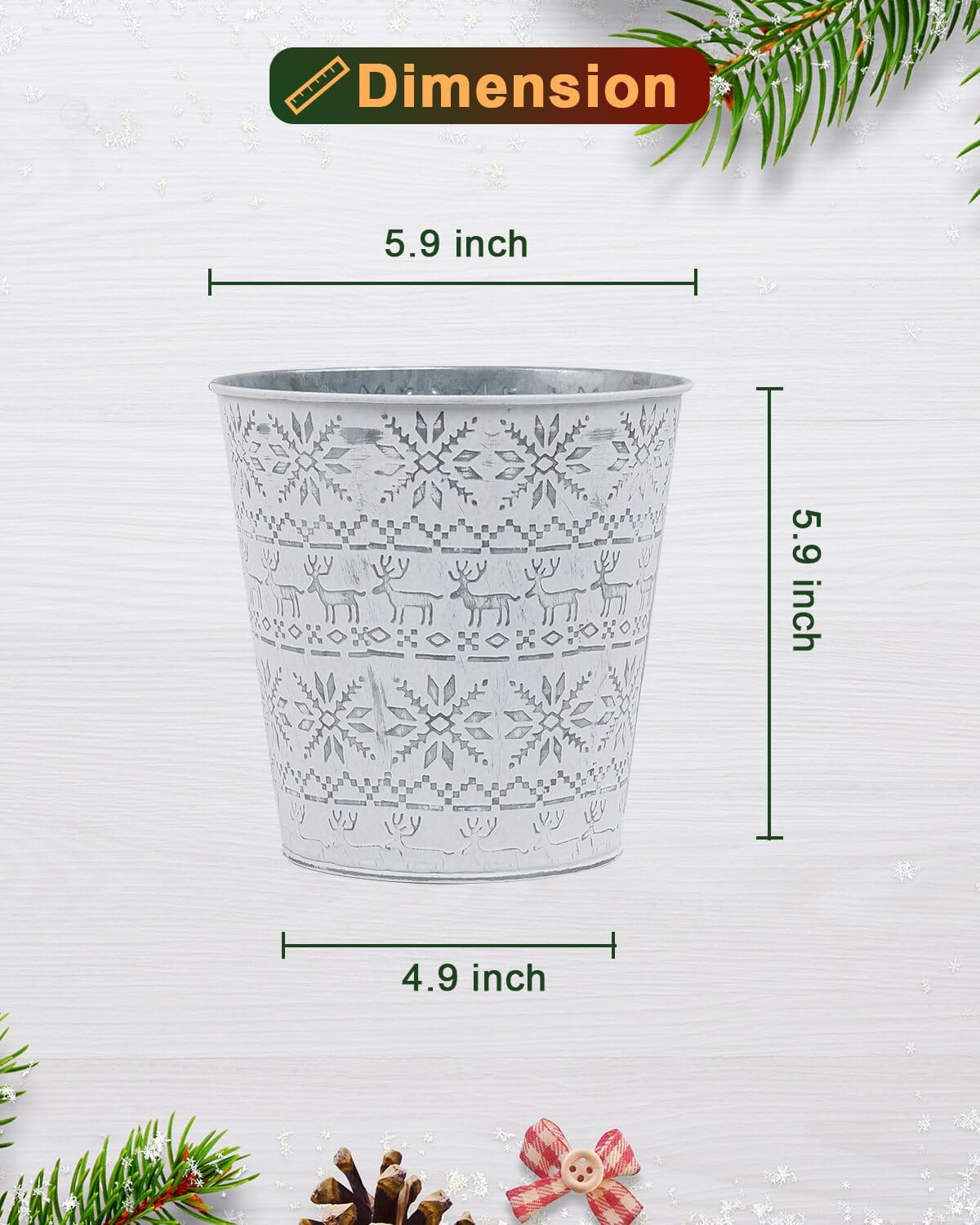 Cubos de metal galvanizado blanco de Navidad, 4 macetas rústicas de hojalata con orificio de drenaje y enchufe, regalo de Navidad, maceta vintage